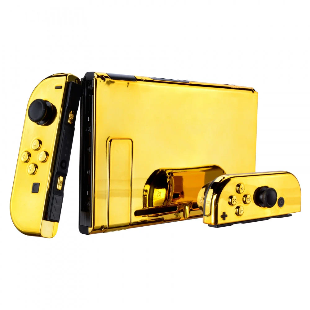 eXtremeRate Replacement Full Set Shells with Buttons for Nintendo Switch - Chrome Gold - Image 3