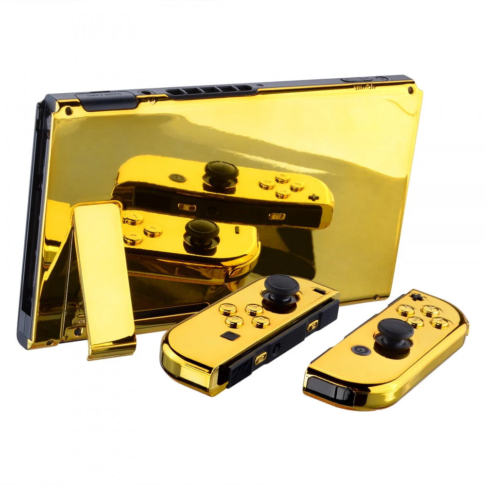 eXtremeRate Replacement Full Set Shells with Buttons for Nintendo Switch - Chrome Gold - Image 4
