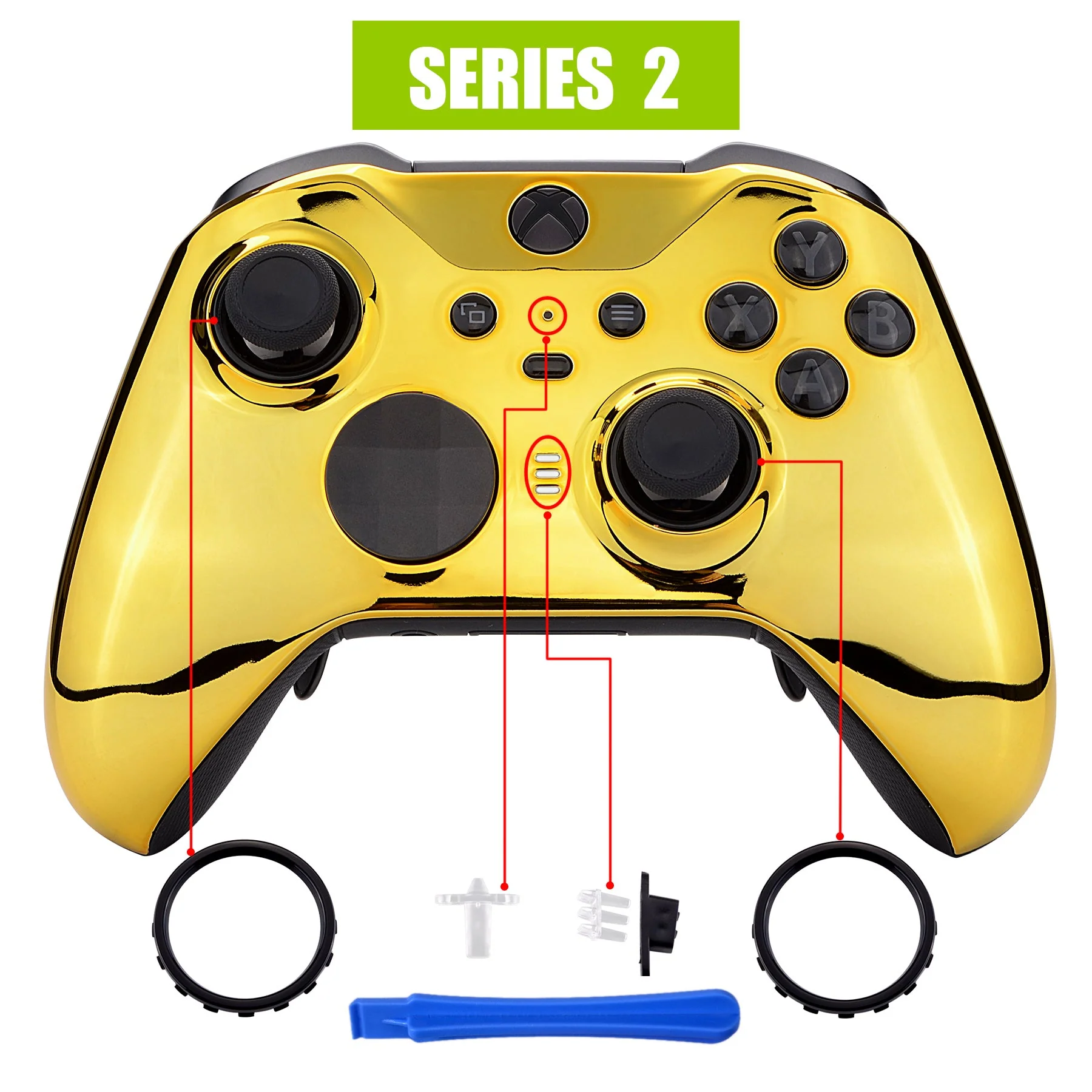 eXtremeRate Replacement Front Housing Shell Case with Accent Rings for Xbox One Elite Series 2 & Elite 2 Core Controller (Model 1797) - Chrome Gold Glossy - Image 4