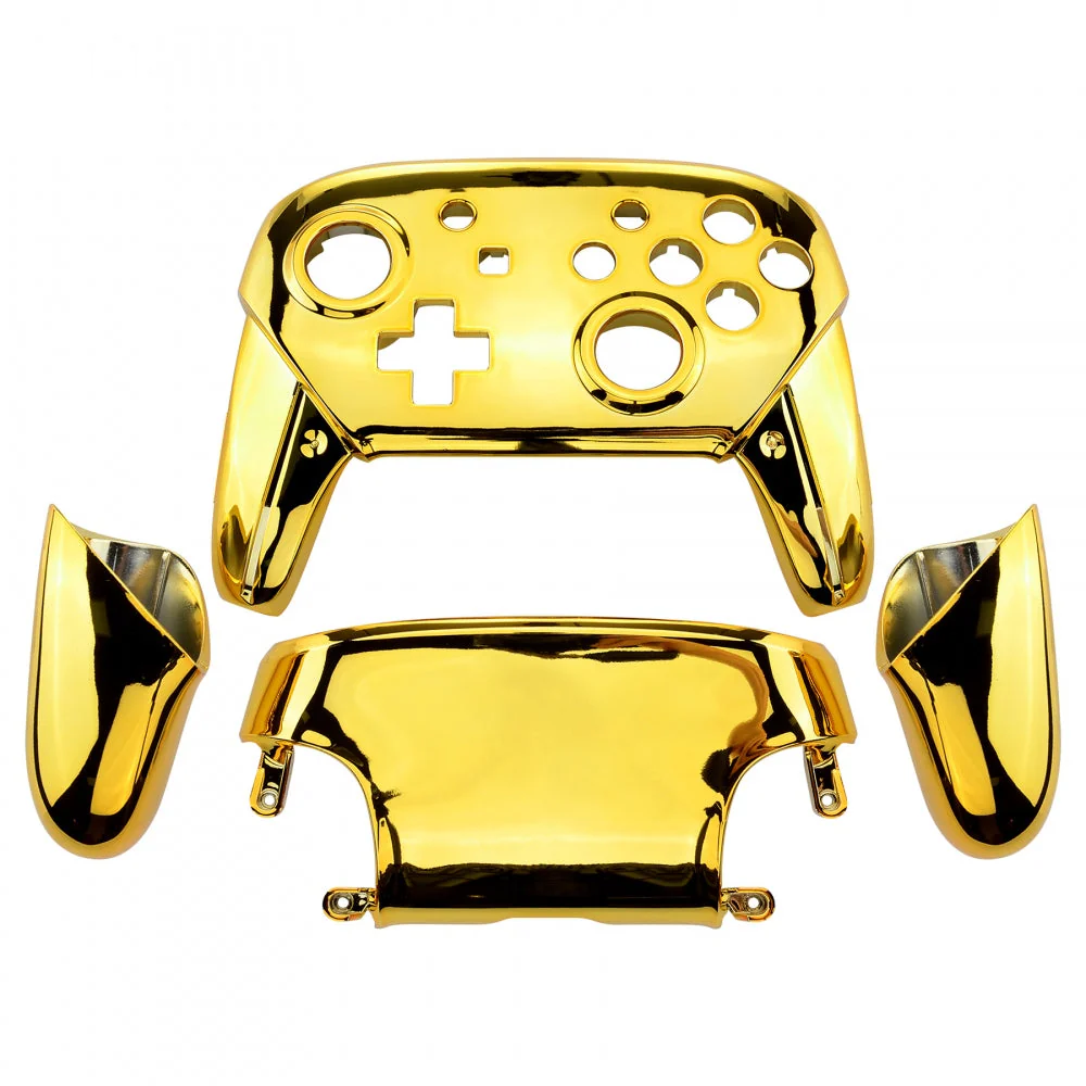 eXtremeRate Replacement Full Set Shell Faceplate Backplate Handles for Nintendo Switch Pro - Chrome Gold - Image 2