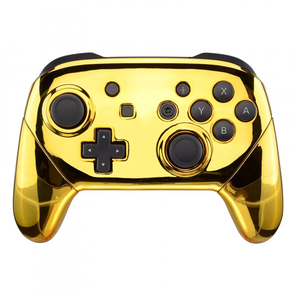 eXtremeRate Replacement Full Set Shell Faceplate Backplate Handles for Nintendo Switch Pro - Chrome Gold - Image 3