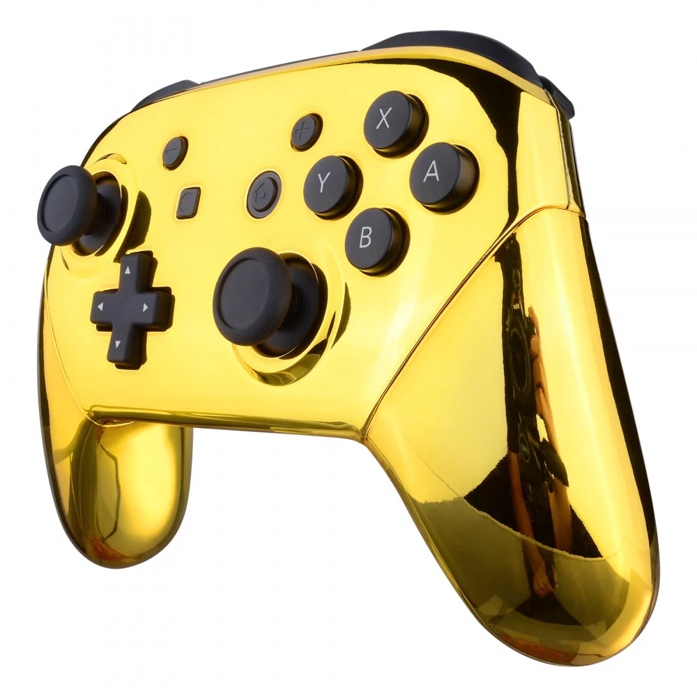eXtremeRate Replacement Full Set Shell Faceplate Backplate Handles for Nintendo Switch Pro - Chrome Gold - Image 4
