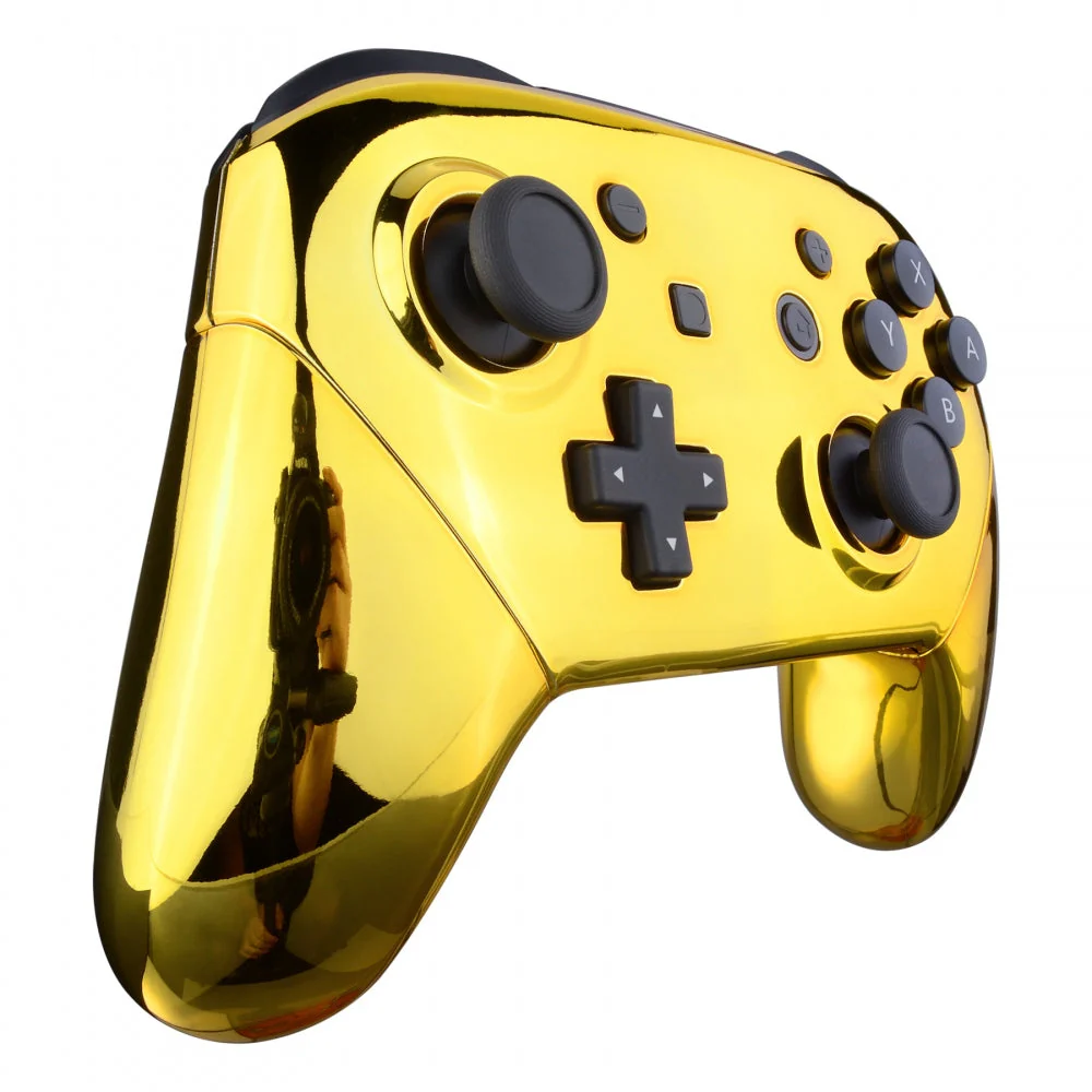 eXtremeRate Replacement Full Set Shell Faceplate Backplate Handles for Nintendo Switch Pro - Chrome Gold - Image 5