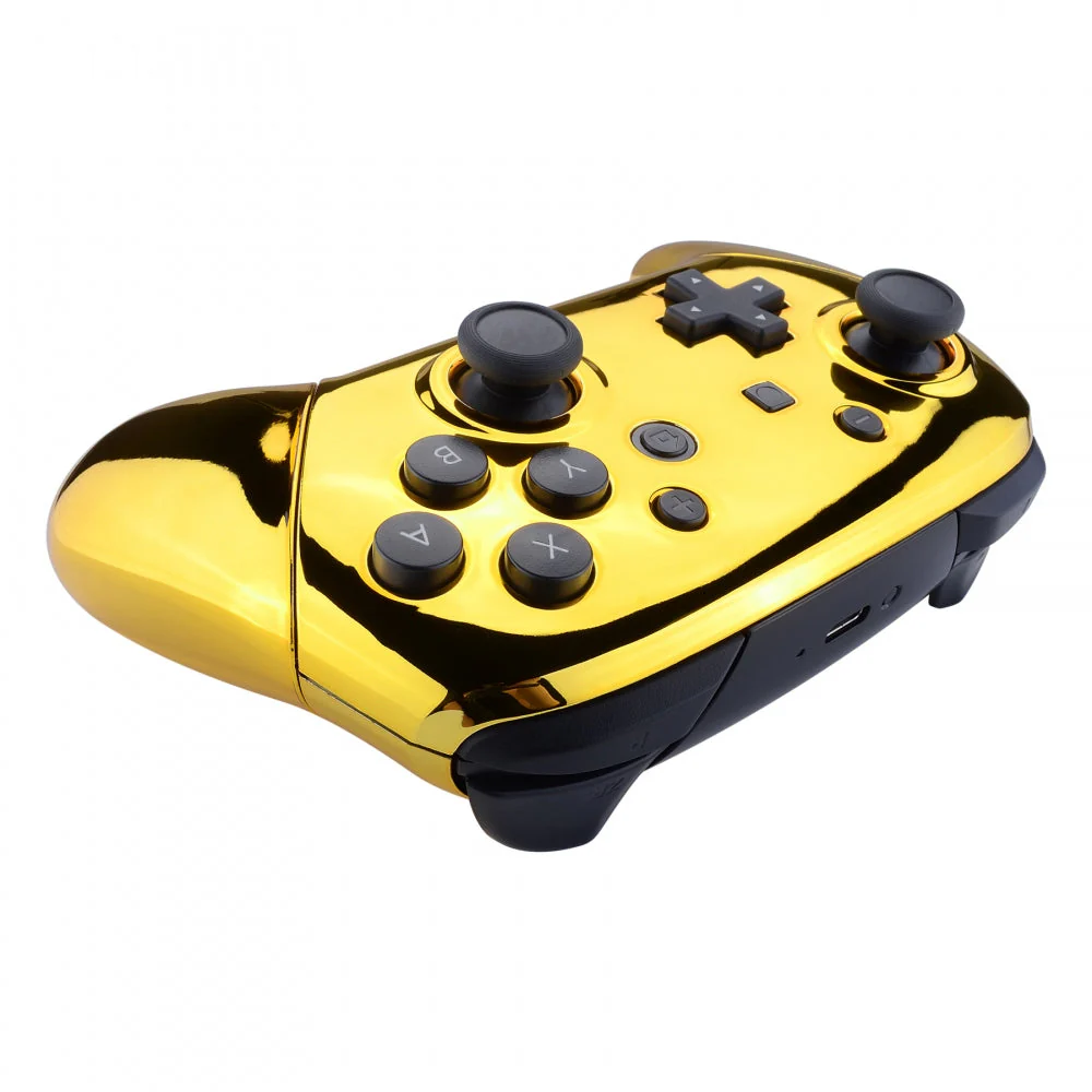 eXtremeRate Replacement Full Set Shell Faceplate Backplate Handles for Nintendo Switch Pro - Chrome Gold - Image 6