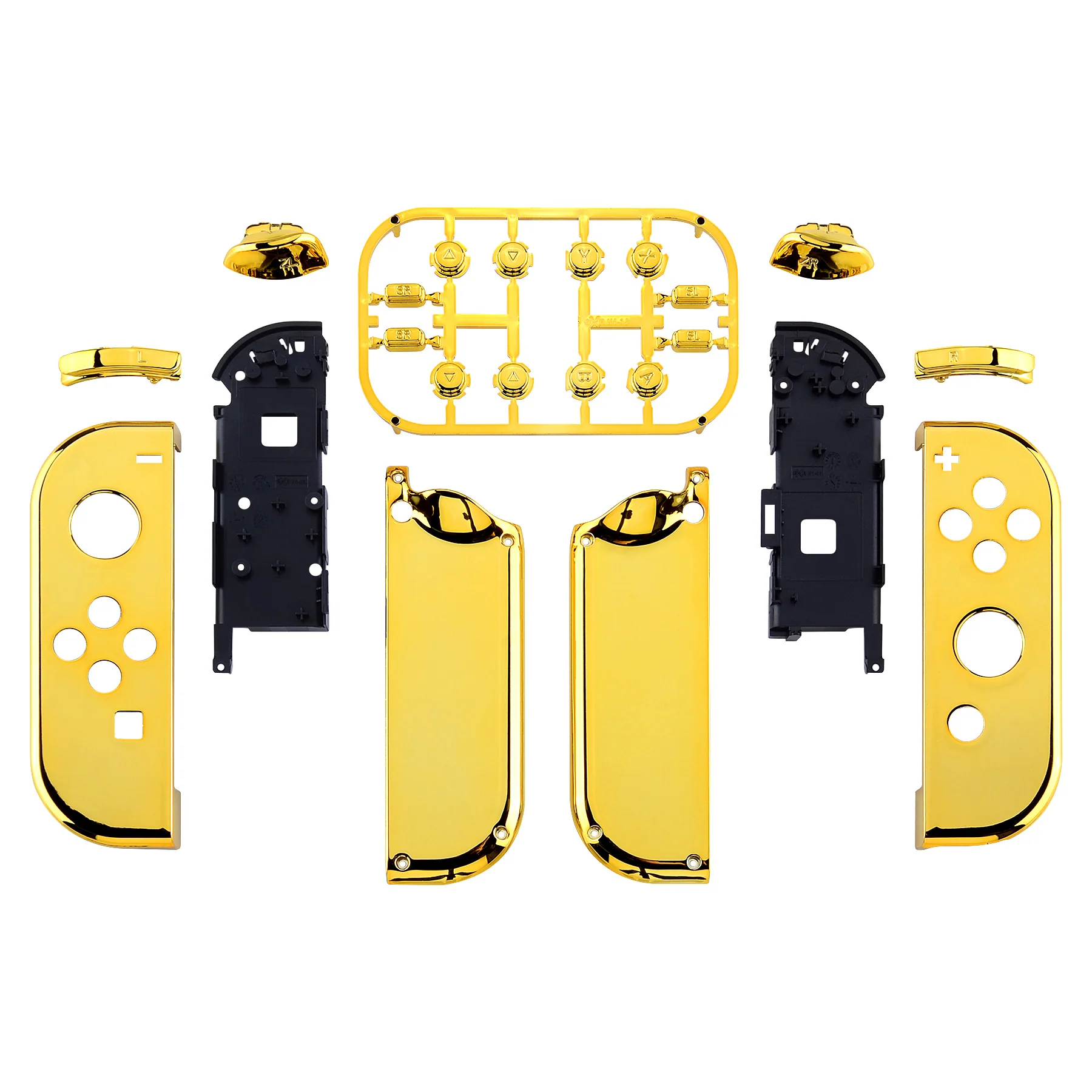 eXtremeRate Replacement Full Set Shell Case with Buttons for Joycon of NS Switch - Chrome Gold - Image 2