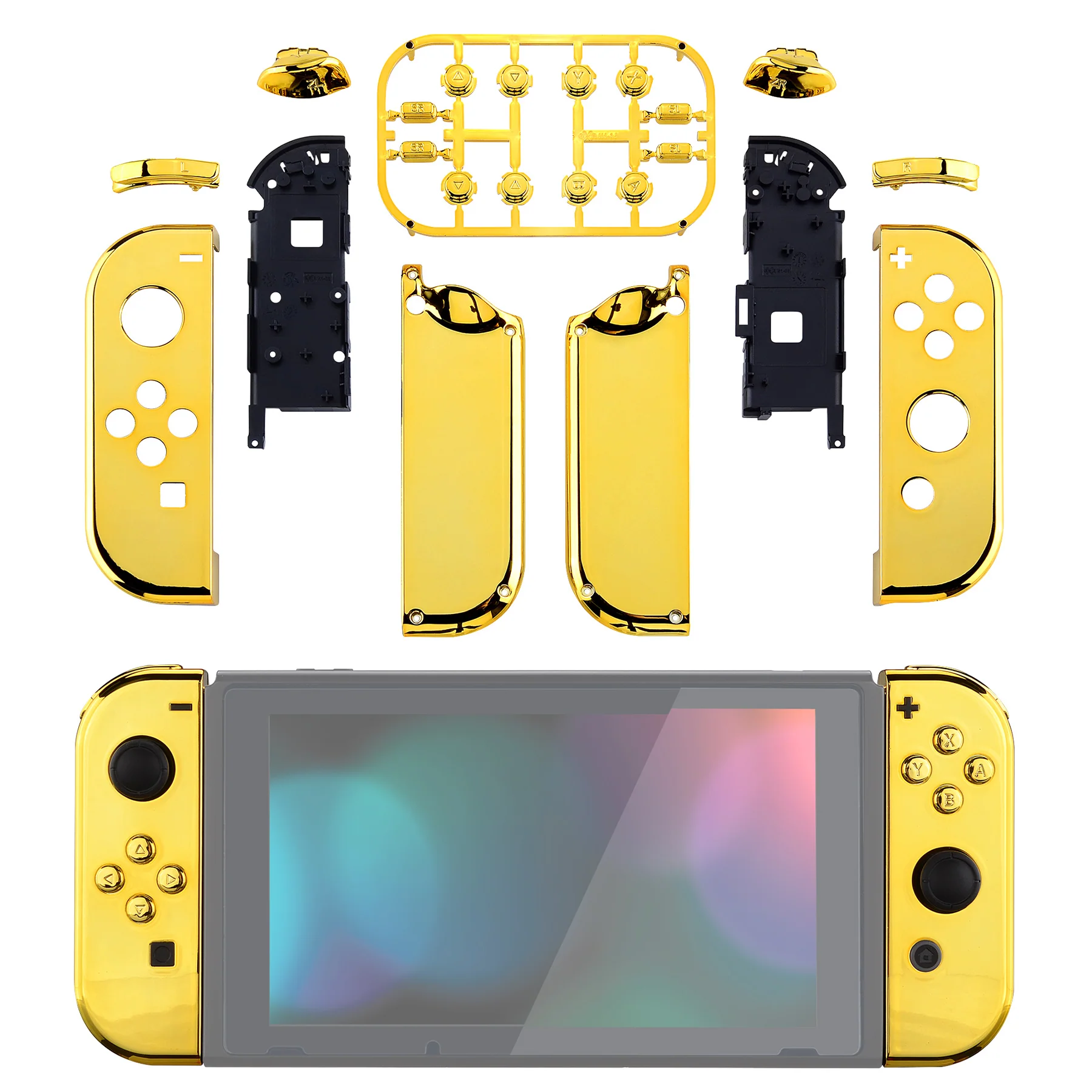 eXtremeRate Replacement Full Set Shell Case with Buttons for Joycon of NS Switch - Chrome Gold - Image 3