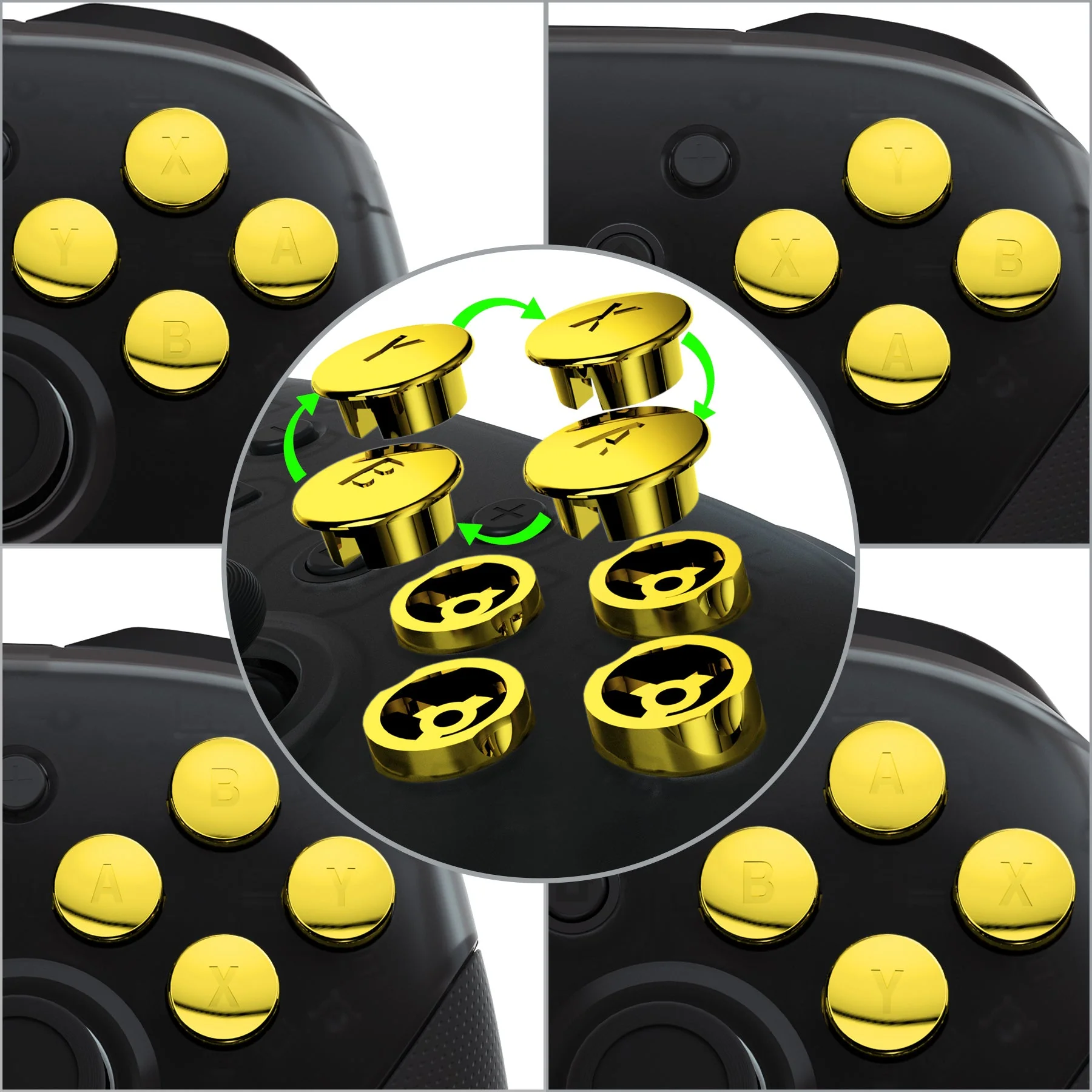 eXtremeRate Replacement Interchangeable ABXY Buttons for Nintendo Switch Pro Controller - Chrome Gold - Image 2