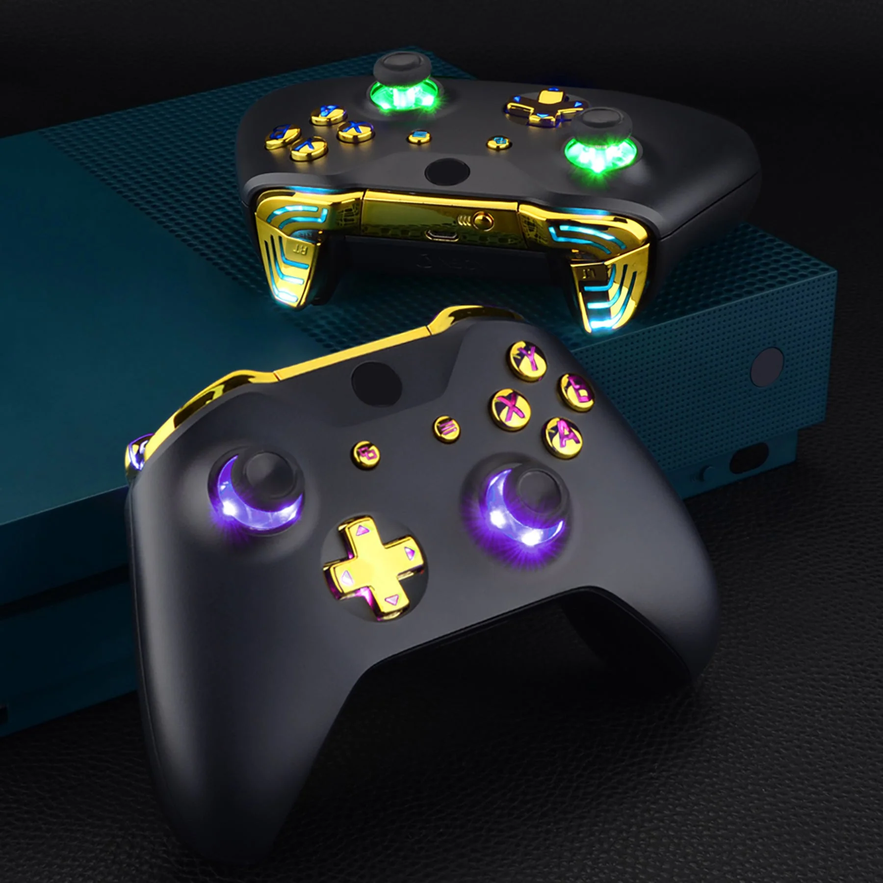 eXtremeRate Multi-Colors Luminated Buttons DTFS (DTF 2.0) LED Kit for Xbox One X & S Controller - Chrome Gold - Image 10