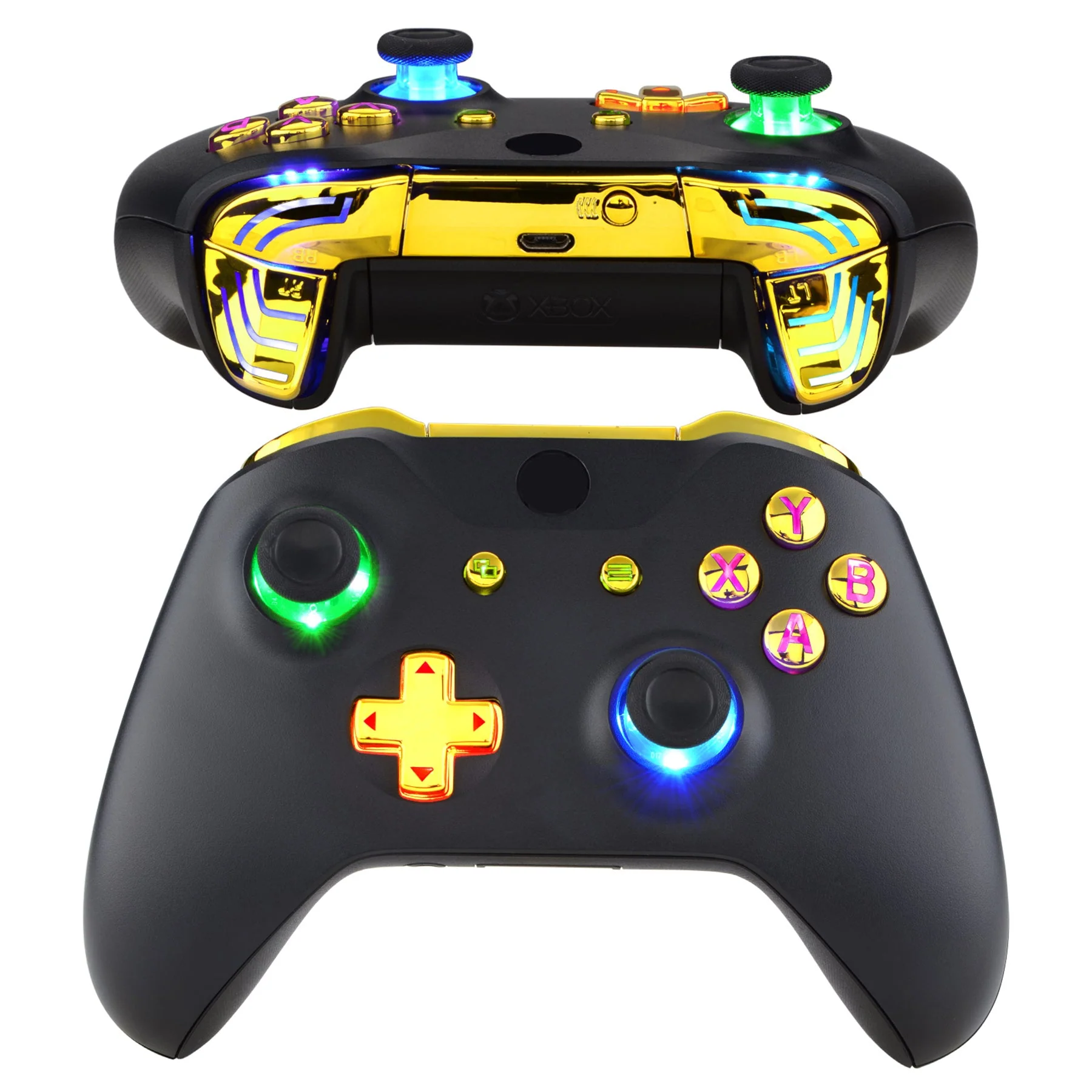eXtremeRate Multi-Colors Luminated Buttons DTFS (DTF 2.0) LED Kit for Xbox One X & S Controller - Chrome Gold - Image 2