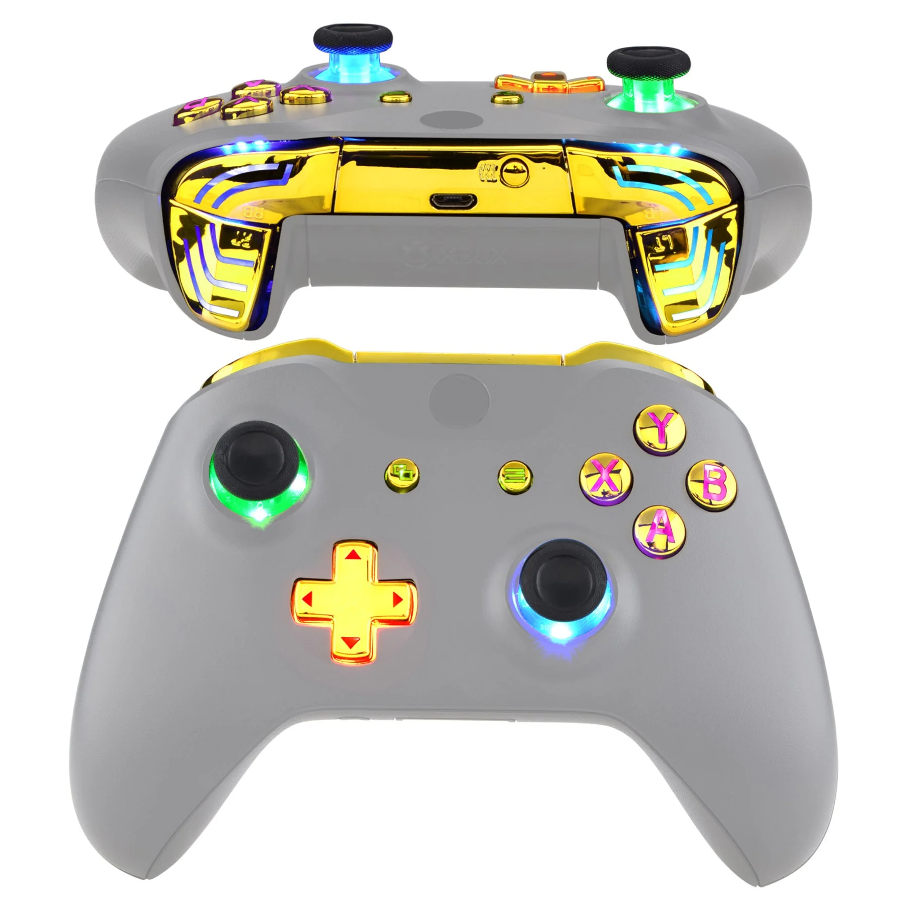 eXtremeRate Multi-Colors Luminated Buttons DTFS (DTF 2.0) LED Kit for Xbox One X & S Controller - Chrome Gold - Image 3