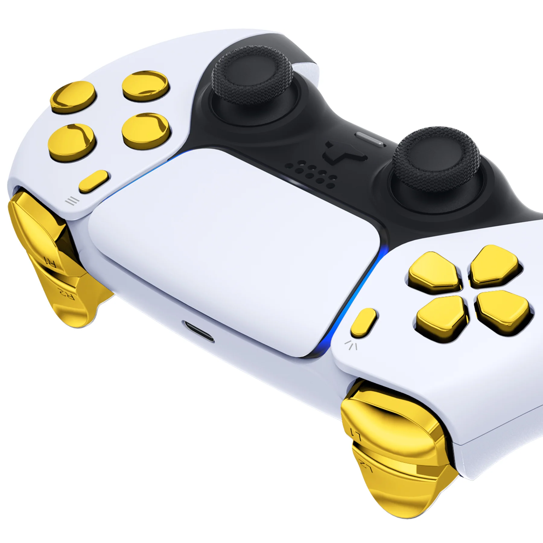 eXtremeRate Replacement Full Set Buttons Compatible with PS5 Controller BDM-030/040/050/060 - Chrome Gold - Image 7