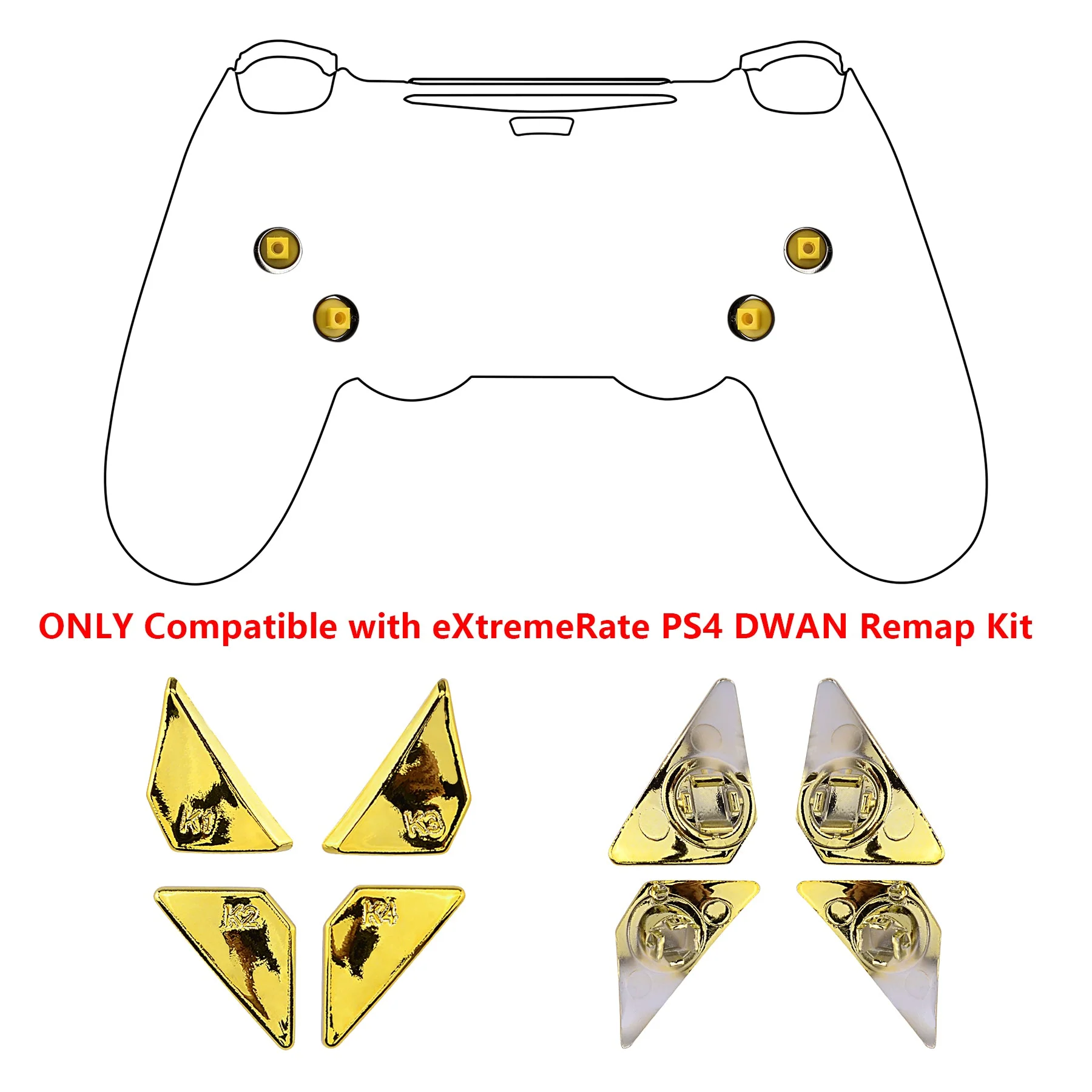 eXtremeRate Replacement Ergonomic Back Buttons K1 K2 K3 K4 Paddles for PS4 Controller Dawn Remap Kit - Chrome Gold - Image 2