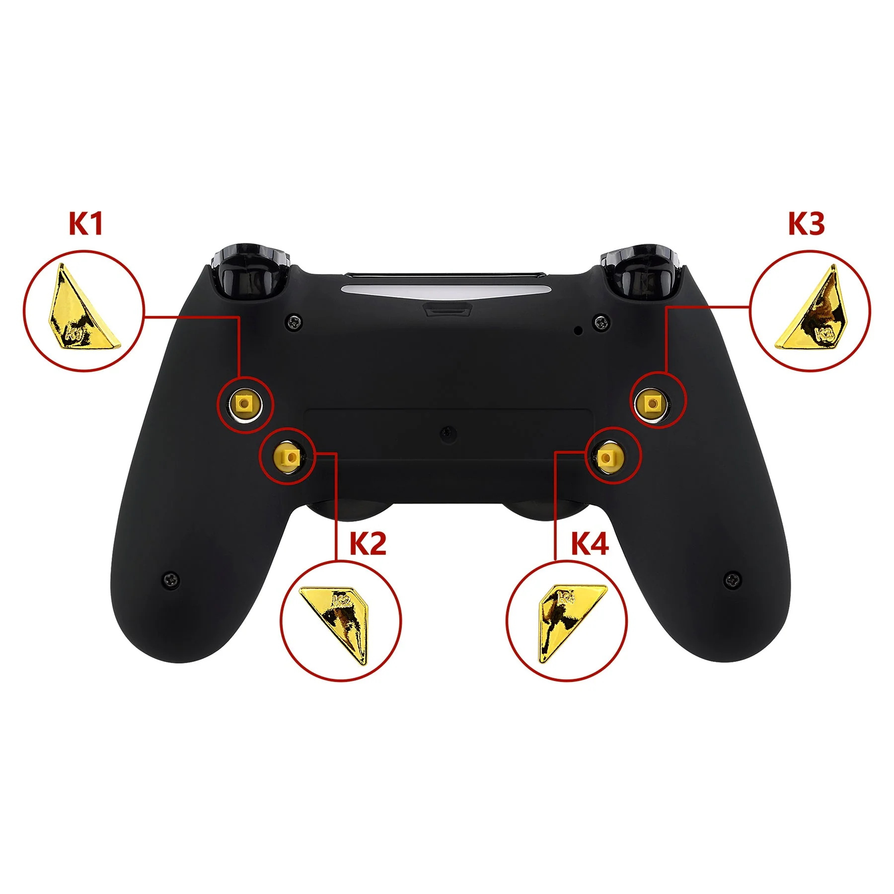 eXtremeRate Replacement Ergonomic Back Buttons K1 K2 K3 K4 Paddles for PS4 Controller Dawn Remap Kit - Chrome Gold - Image 5