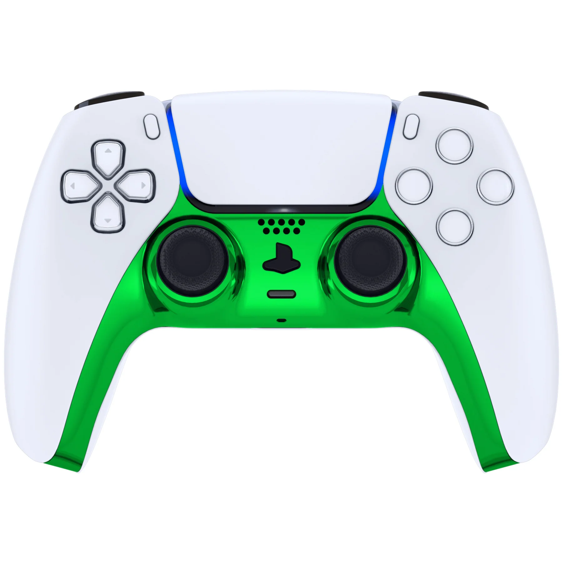 eXtremeRate Replacement Decorative Trim Shell with Accent Rings Compatible with PS5 Controller BDM-010/020/030/040/050 - Chrome Green Glossy - Image 2