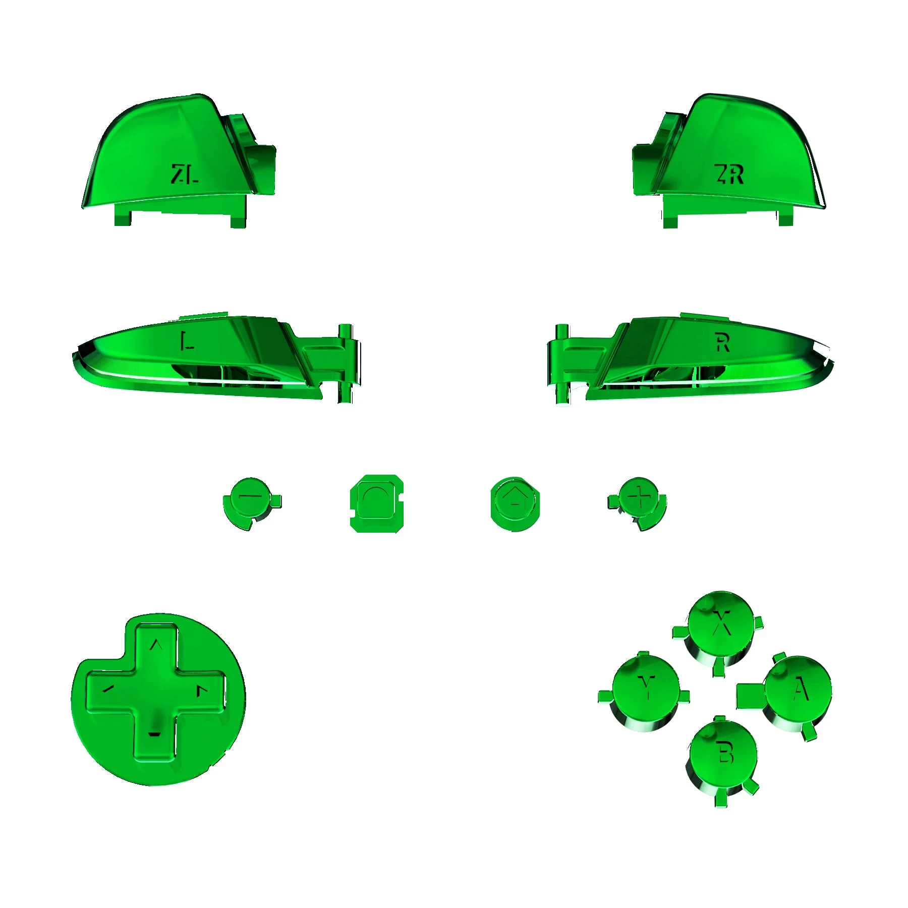 eXtremeRate DIY Replacement Full Set Buttons for Nintendo Switch Pro Controller - Chrome Green Glossy - Image 2