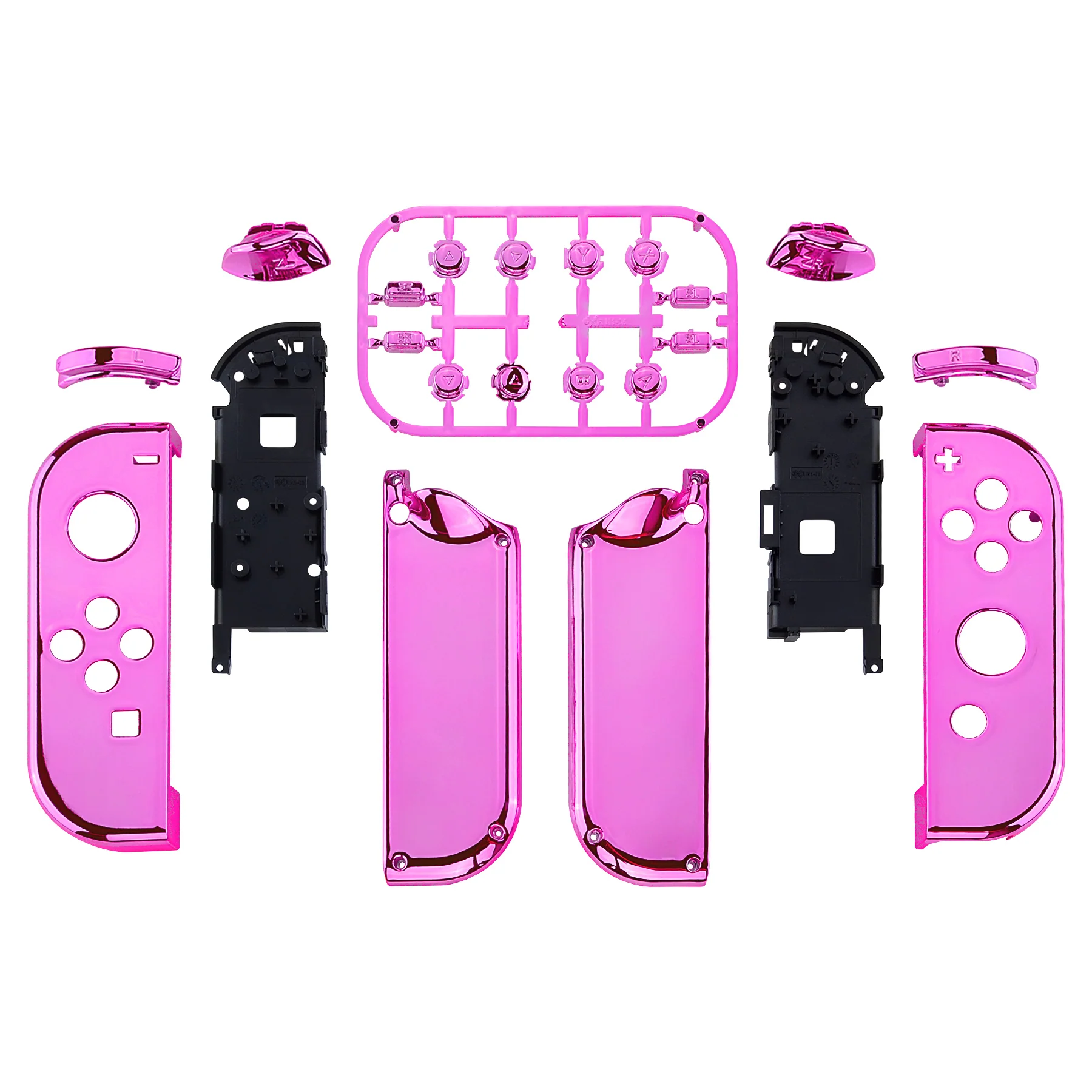eXtremeRate Replacement Full Set Shell Case with Buttons for Joycon of NS Switch - Chrome Pink Glossy - Image 2