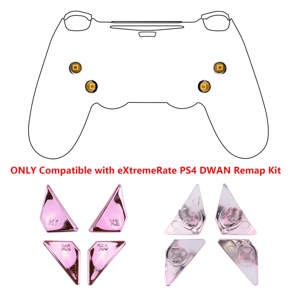 eXtremeRate Replacement Ergonomic Back Buttons K1 K2 K3 K4 Paddles for PS4 Controller Dawn Remap Kit - Chrome Pink - Image 2