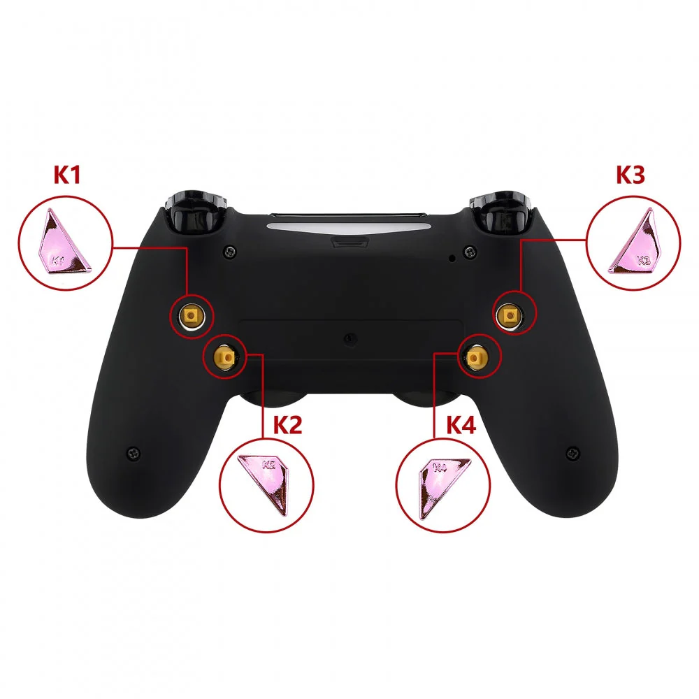 eXtremeRate Replacement Ergonomic Back Buttons K1 K2 K3 K4 Paddles for PS4 Controller Dawn Remap Kit - Chrome Pink - Image 5