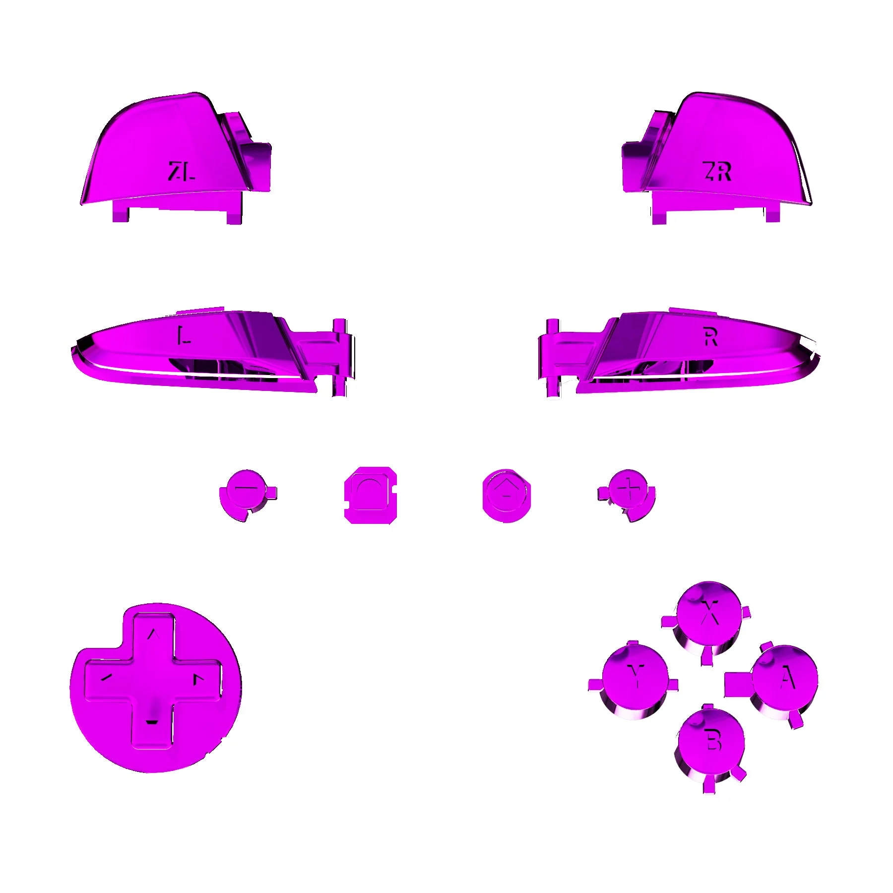 eXtremeRate DIY Replacement Full Set Buttons for Nintendo Switch Pro Controller - Chrome Purple Glossy - Image 2