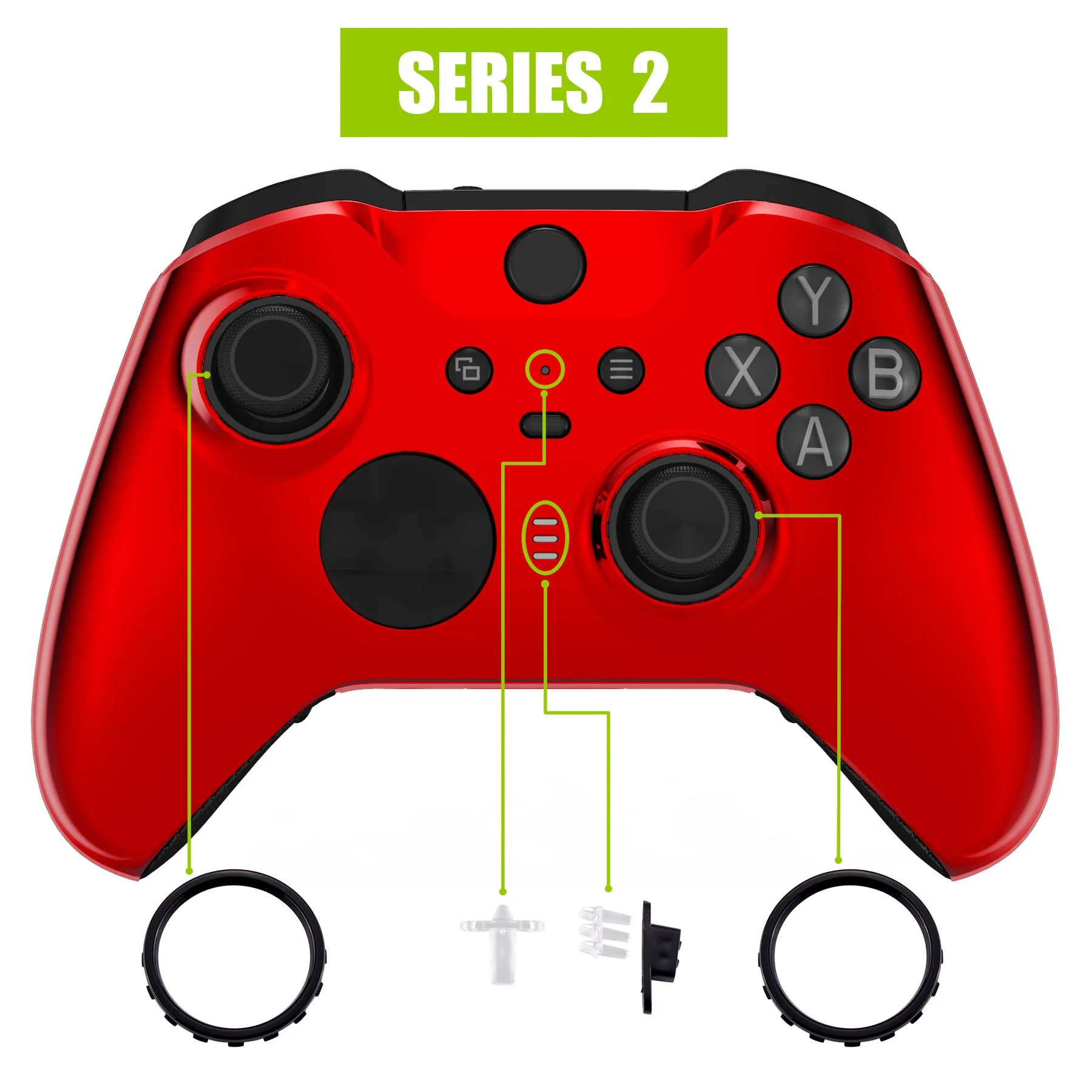 eXtremeRate Replacement Front Housing Shell Case with Accent Rings for Xbox One Elite Series 2 & Elite 2 Core Controller (Model 1797) - Chrome Red Glossy - Image 4