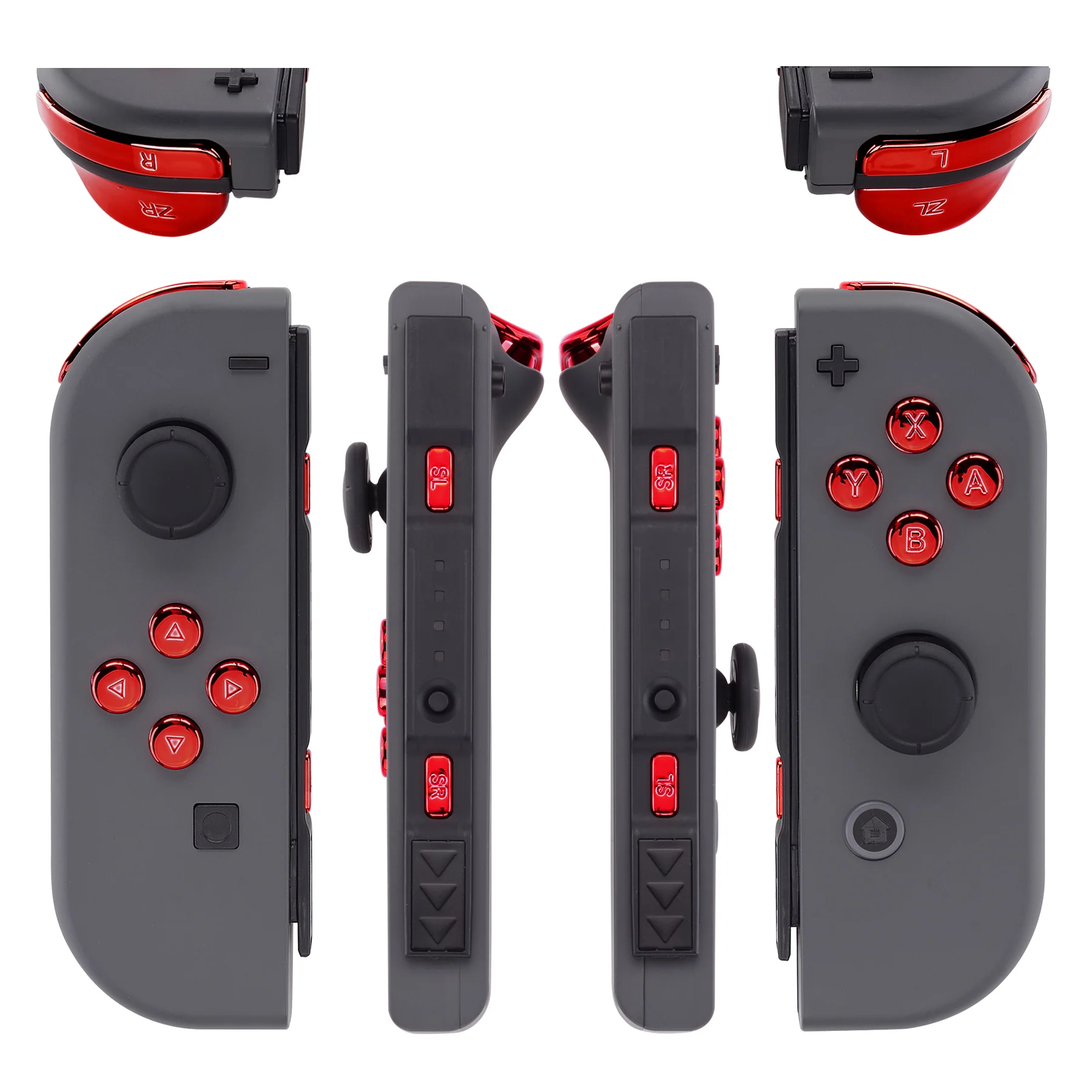 eXtremeRate Replacement Full Set Buttons for Joycon of NS Switch - Chrome Red Glossy - Image 3