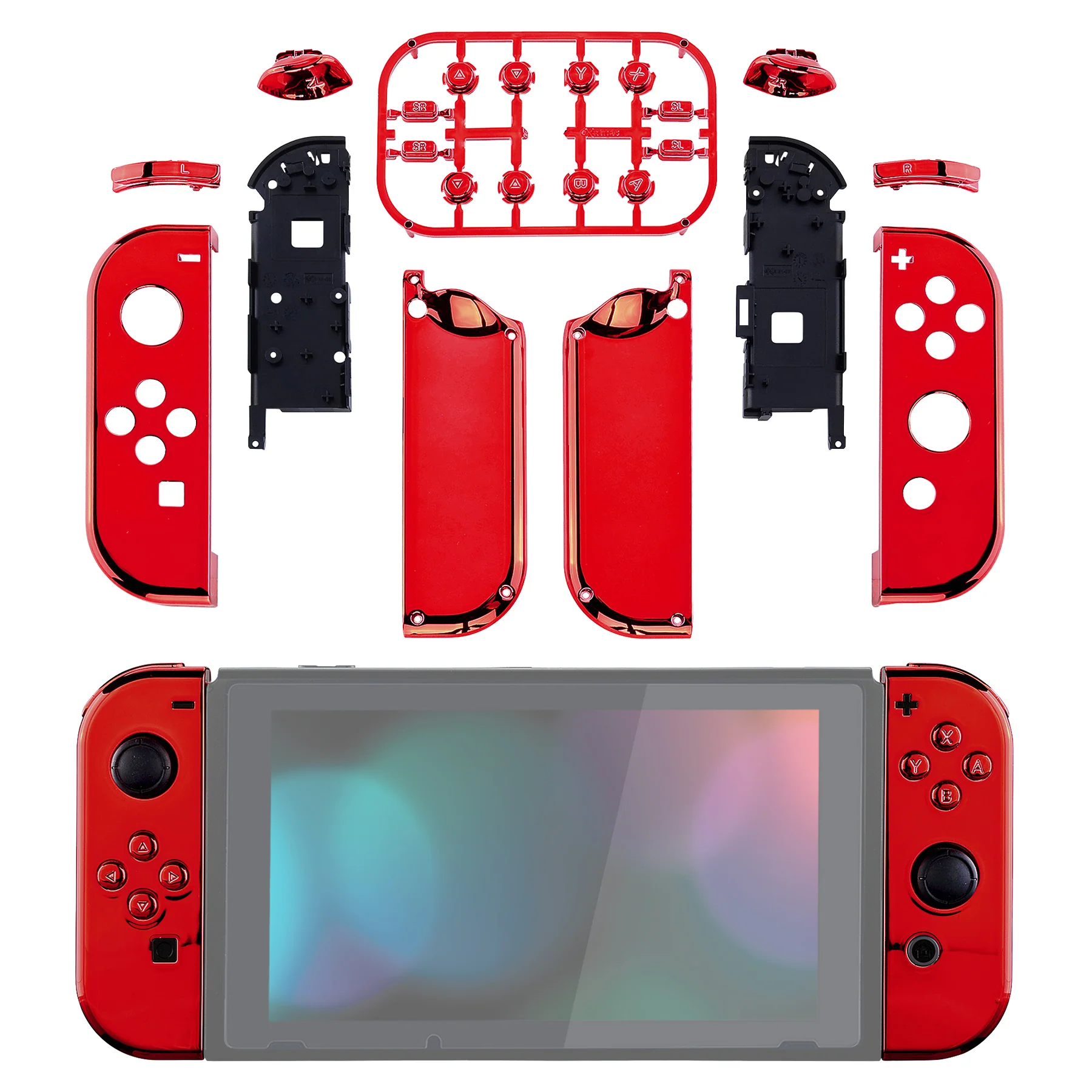 eXtremeRate Replacement Full Set Shell Case with Buttons for Joycon of NS Switch - Chrome Red - Image 3