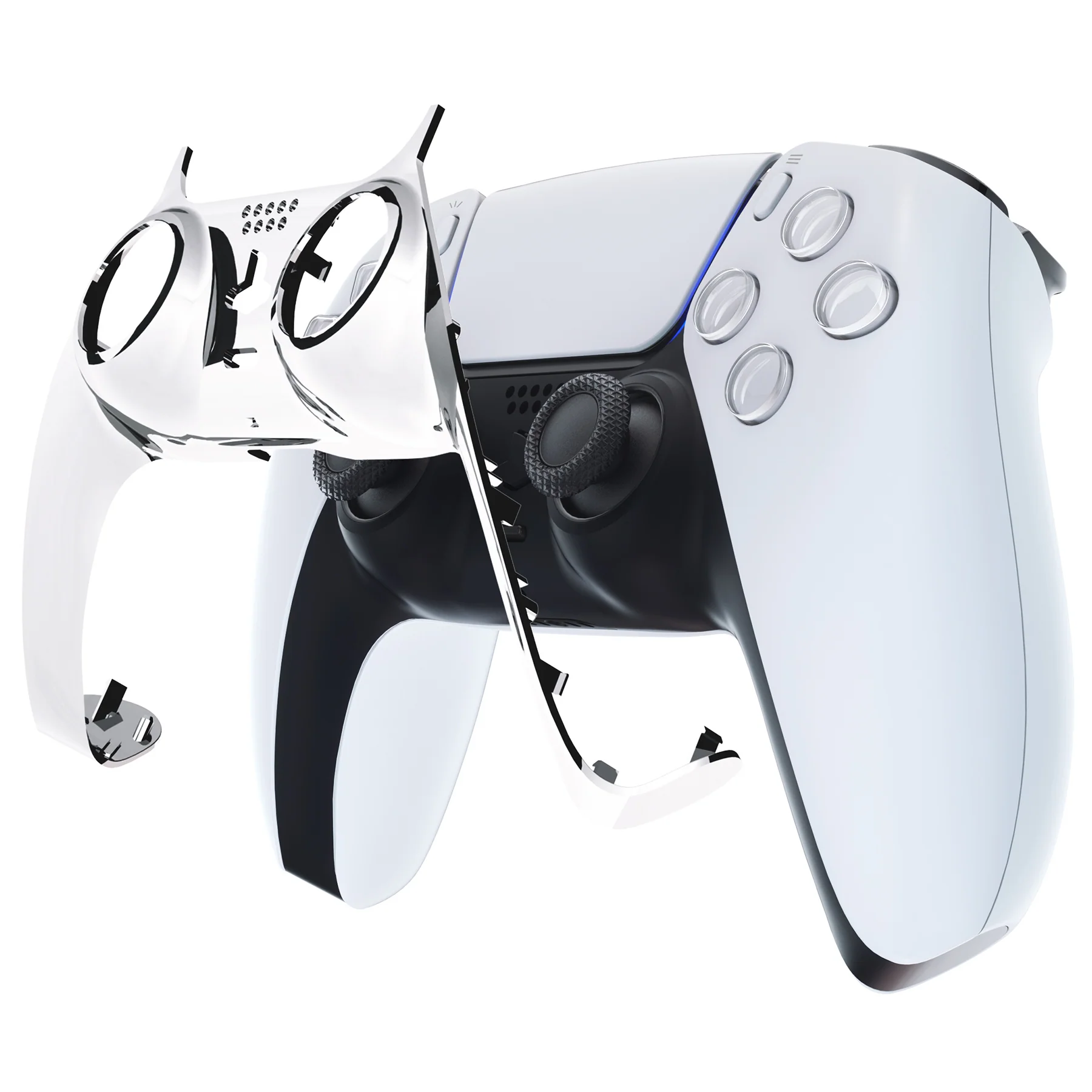 eXtremeRate Replacement Decorative Trim Shell with Accent Rings Compatible with PS5 Controller BDM-010/020/030/040/050 - Chrome Silver Glossy - Image 7