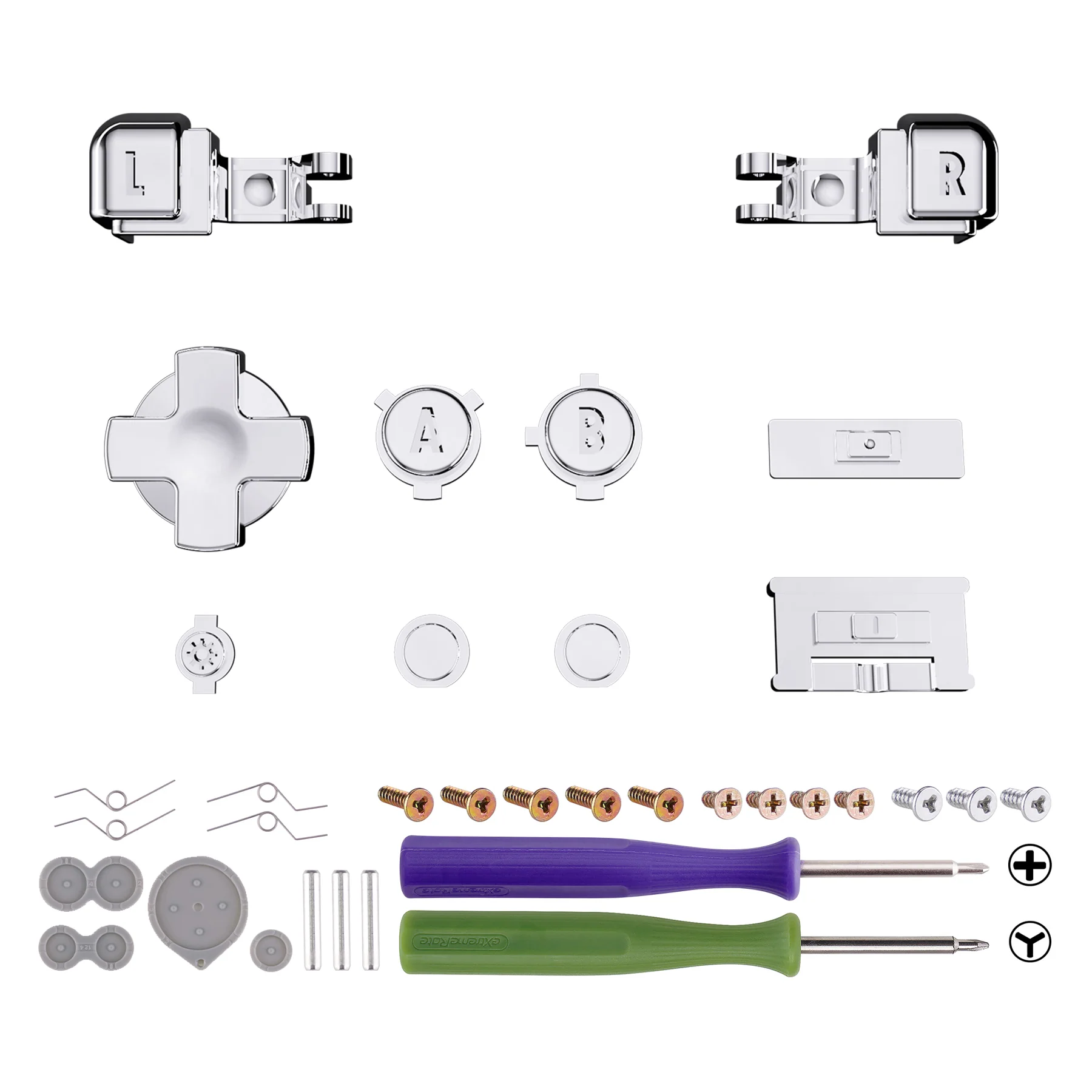 eXtremeRate Custom Replacement Full Set Buttons for Gameboy Advance SP GBA SP Console - Chrome Silver Glossy - Image 2