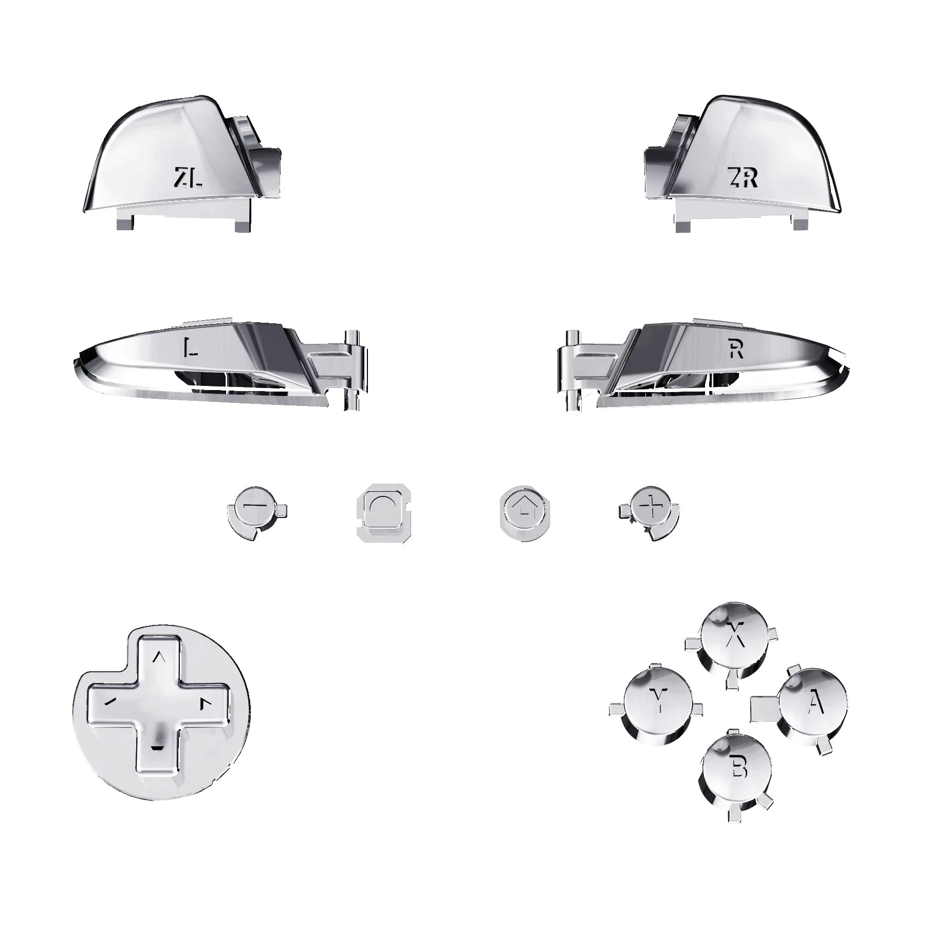 eXtremeRate DIY Replacement Full Set Buttons for Nintendo Switch Pro Controller - Chrome Silver Glossy - Image 2