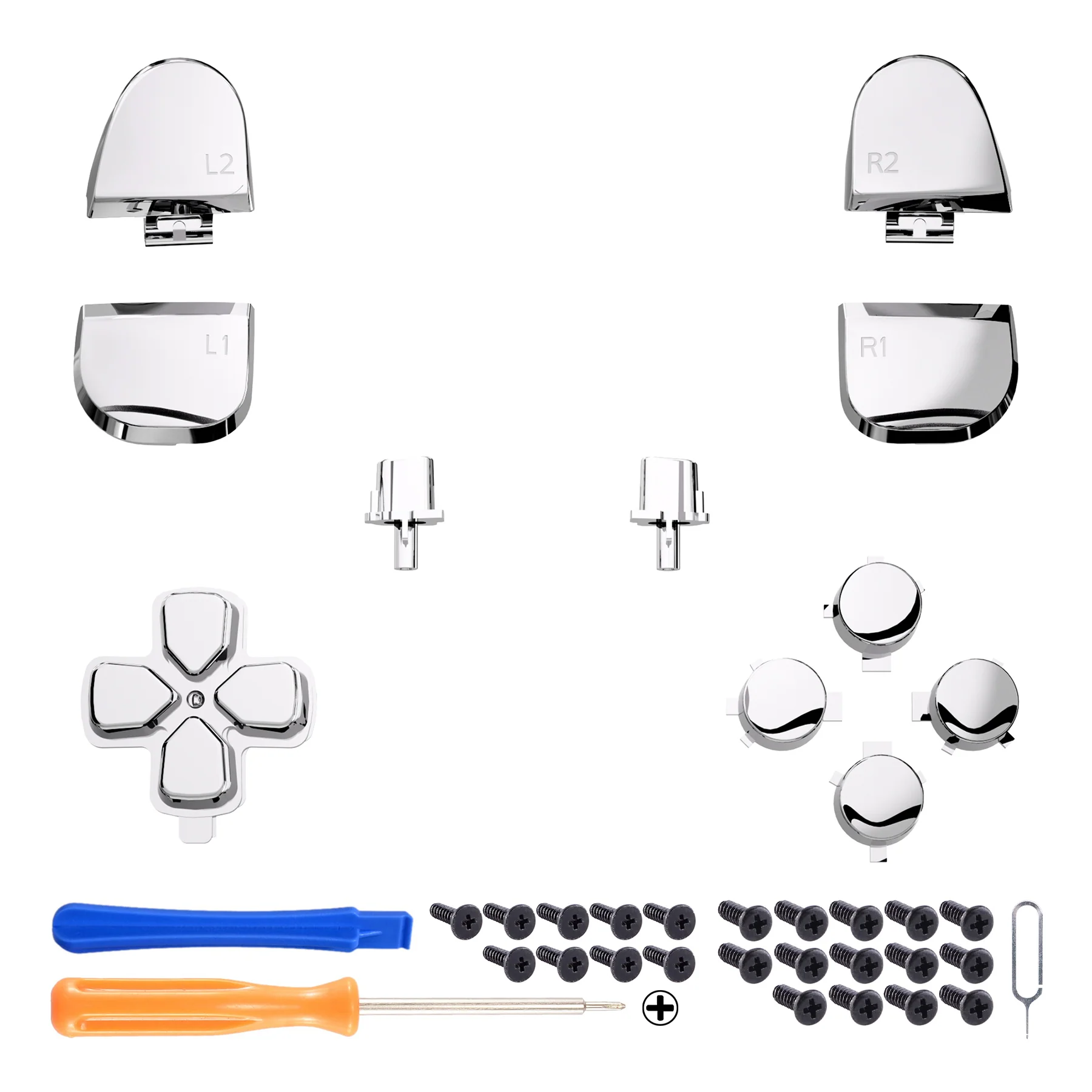 eXtremeRate Replacement Full Set Buttons Compatible with PS5 Controller BDM-030/040/050/060 - Chrome Silver - Image 2