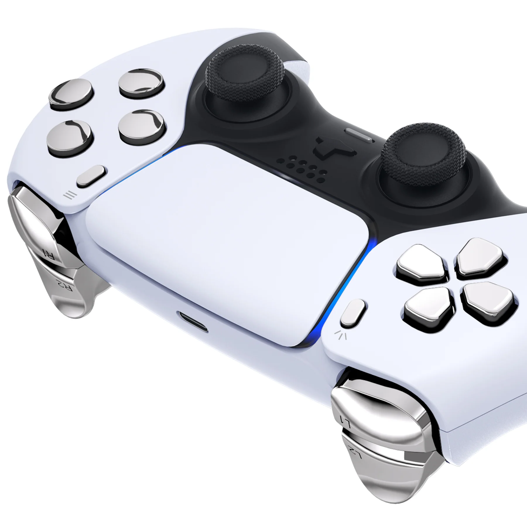 eXtremeRate Replacement Full Set Buttons Compatible with PS5 Controller BDM-030/040/050/060 - Chrome Silver - Image 7