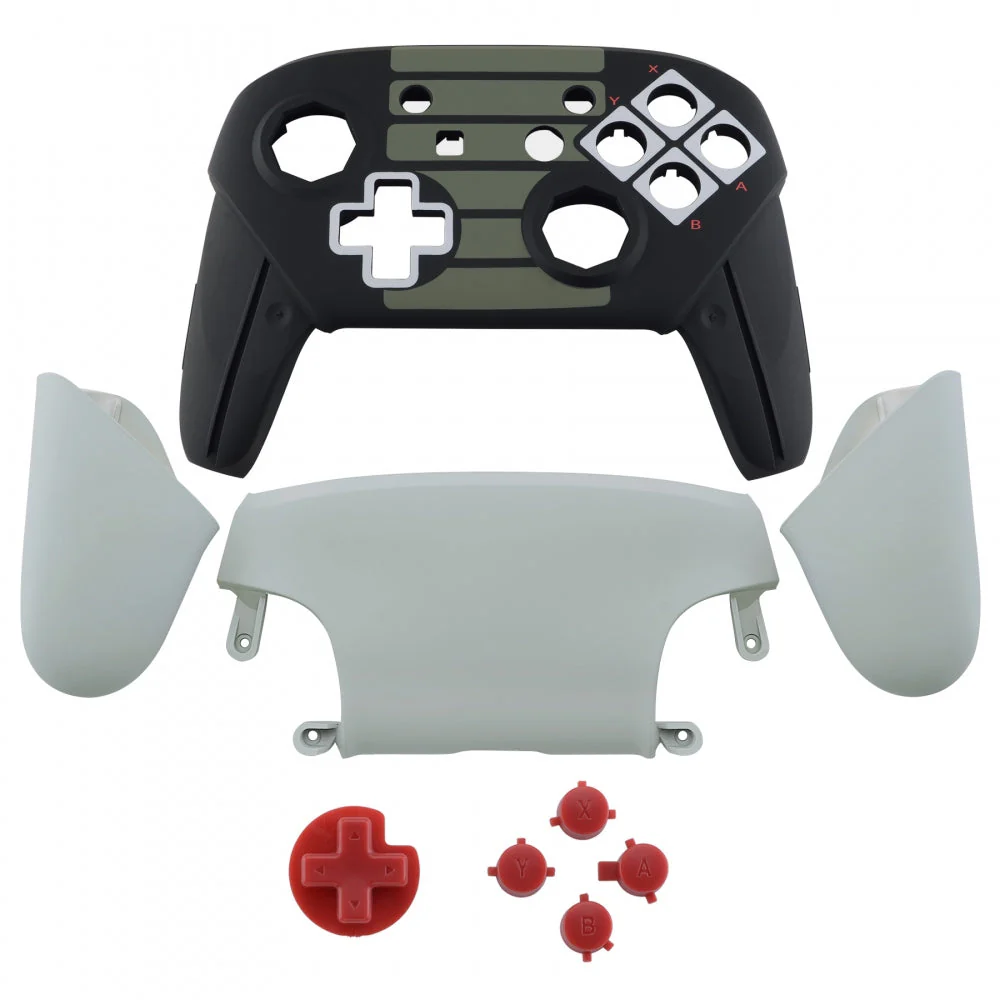 eXtremeRate Octagonal Gated Sticks Design Replacement Full Set Shell Faceplate Backplate Handles with Red D-pad ABXY Buttons for Nintendo Switch Pro - Classic NES Style - Image 3