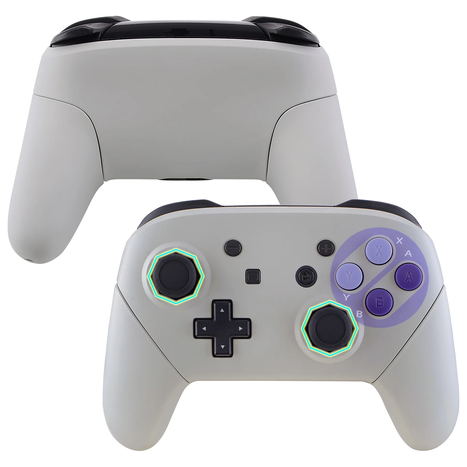 eXtremeRate Octagonal Gated Sticks Design Replacement Full Set Shell Faceplate Backplate Handles with Purple D-pad ABXY Buttons for Nintendo Switch Pro - Classic SNES Style - Image 2