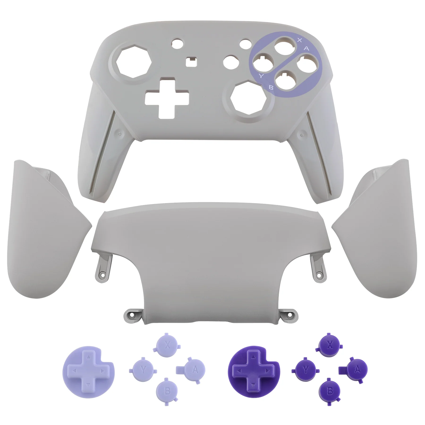 eXtremeRate Octagonal Gated Sticks Design Replacement Full Set Shell Faceplate Backplate Handles with Purple D-pad ABXY Buttons for Nintendo Switch Pro - Classic SNES Style - Image 3