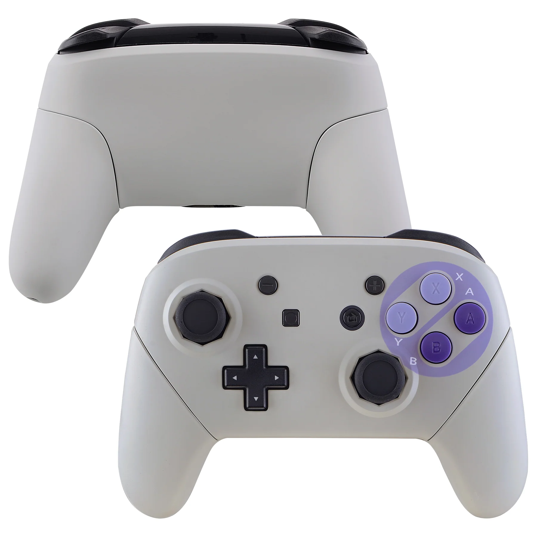 eXtremeRate Octagonal Gated Sticks Design Replacement Full Set Shell Faceplate Backplate Handles with Purple D-pad ABXY Buttons for Nintendo Switch Pro - Classic SNES Style - Image 4