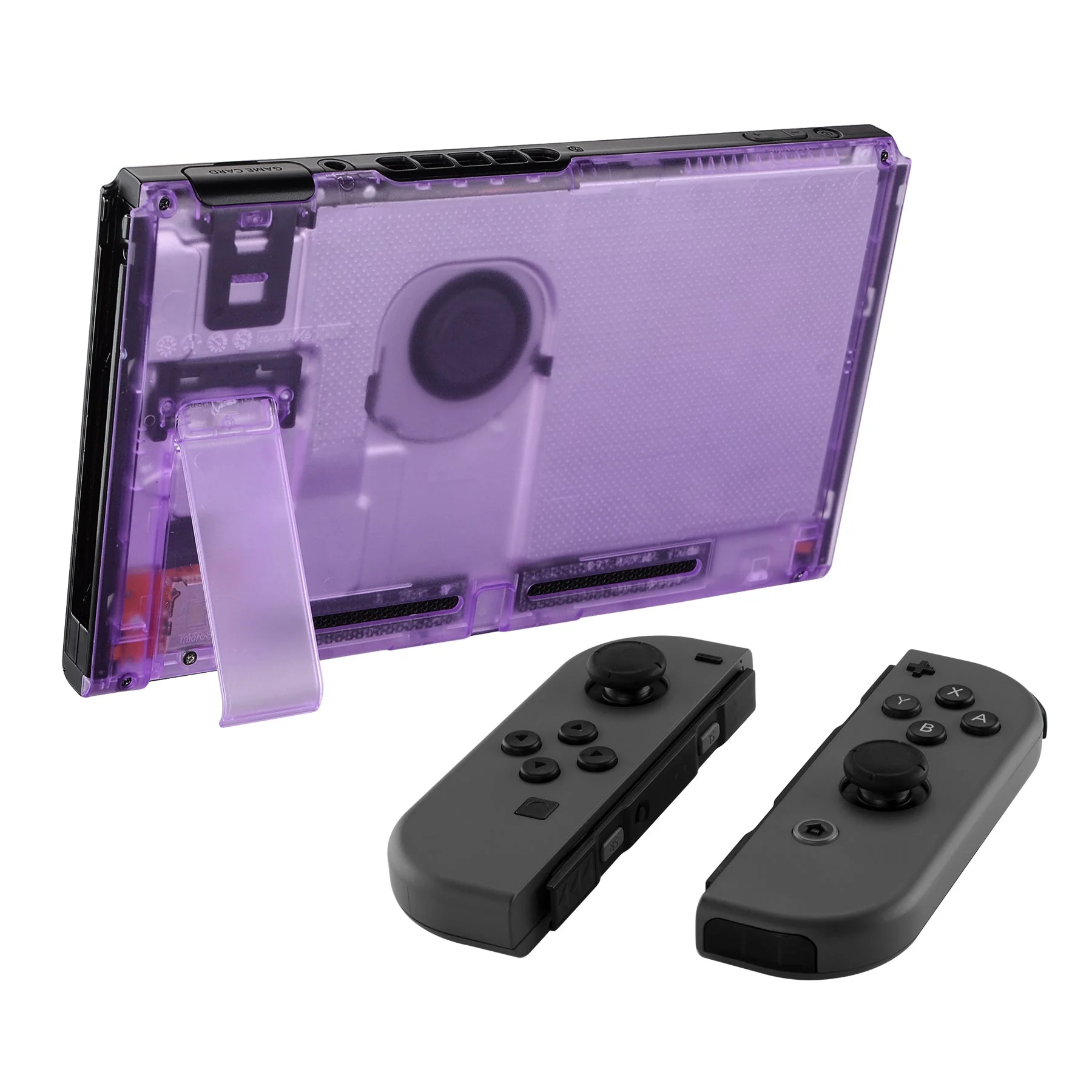eXtremeRate Replacement Back Plate with Kickstand for Nintendo Switch Console - Clear Atomic Purple - Image 4