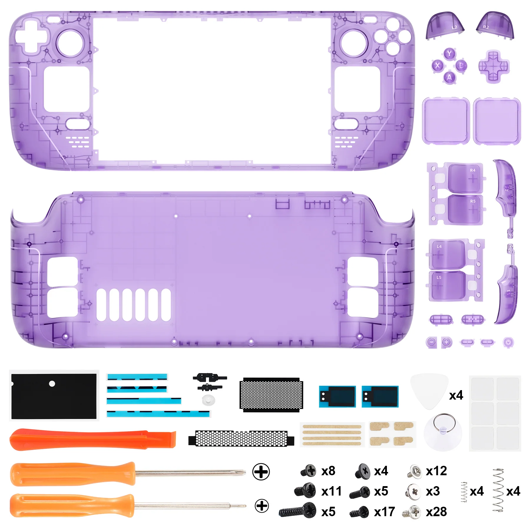 eXtremeRate Custom Full Set Shell with Buttons for Steam Deck LCD - Clear Atomic Purple - Image 4