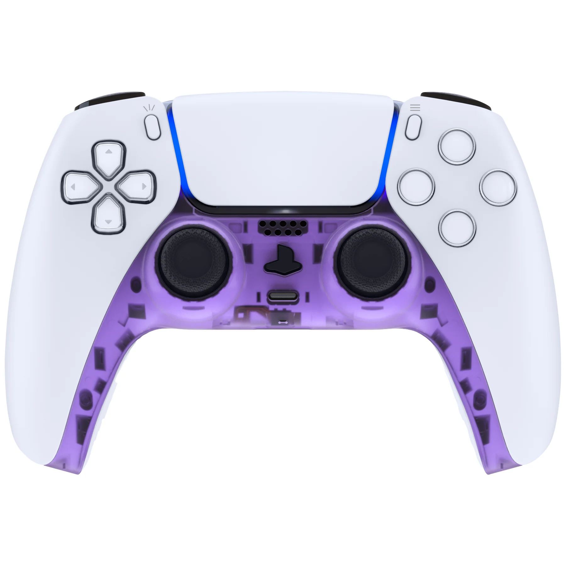 eXtremeRate Replacement Decorative Trim Shell with Accent Rings Compatible with PS5 Controller BDM-010/020/030/040/050 - Clear Atomic Purple - Image 2