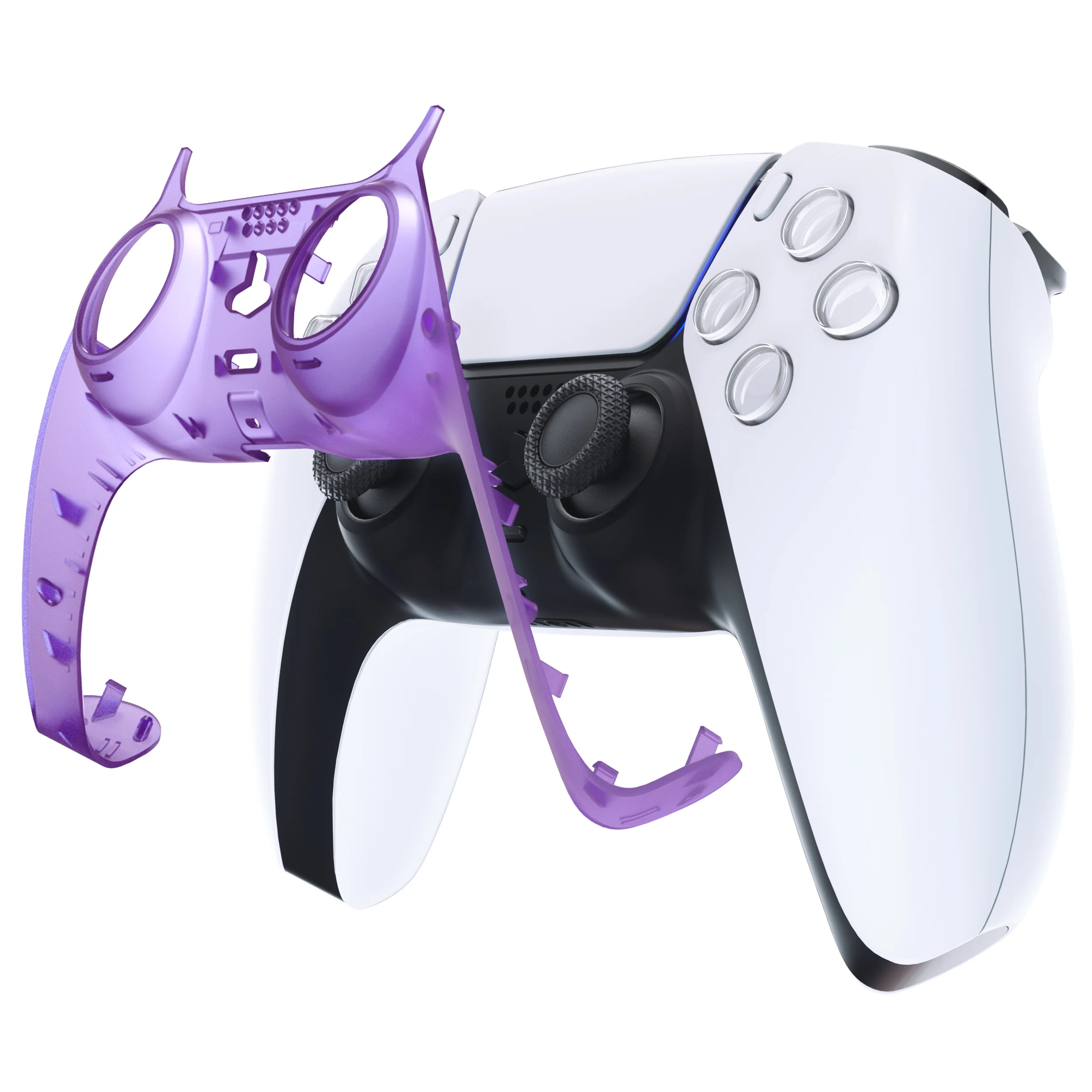 eXtremeRate Replacement Decorative Trim Shell with Accent Rings Compatible with PS5 Controller BDM-010/020/030/040/050 - Clear Atomic Purple - Image 7
