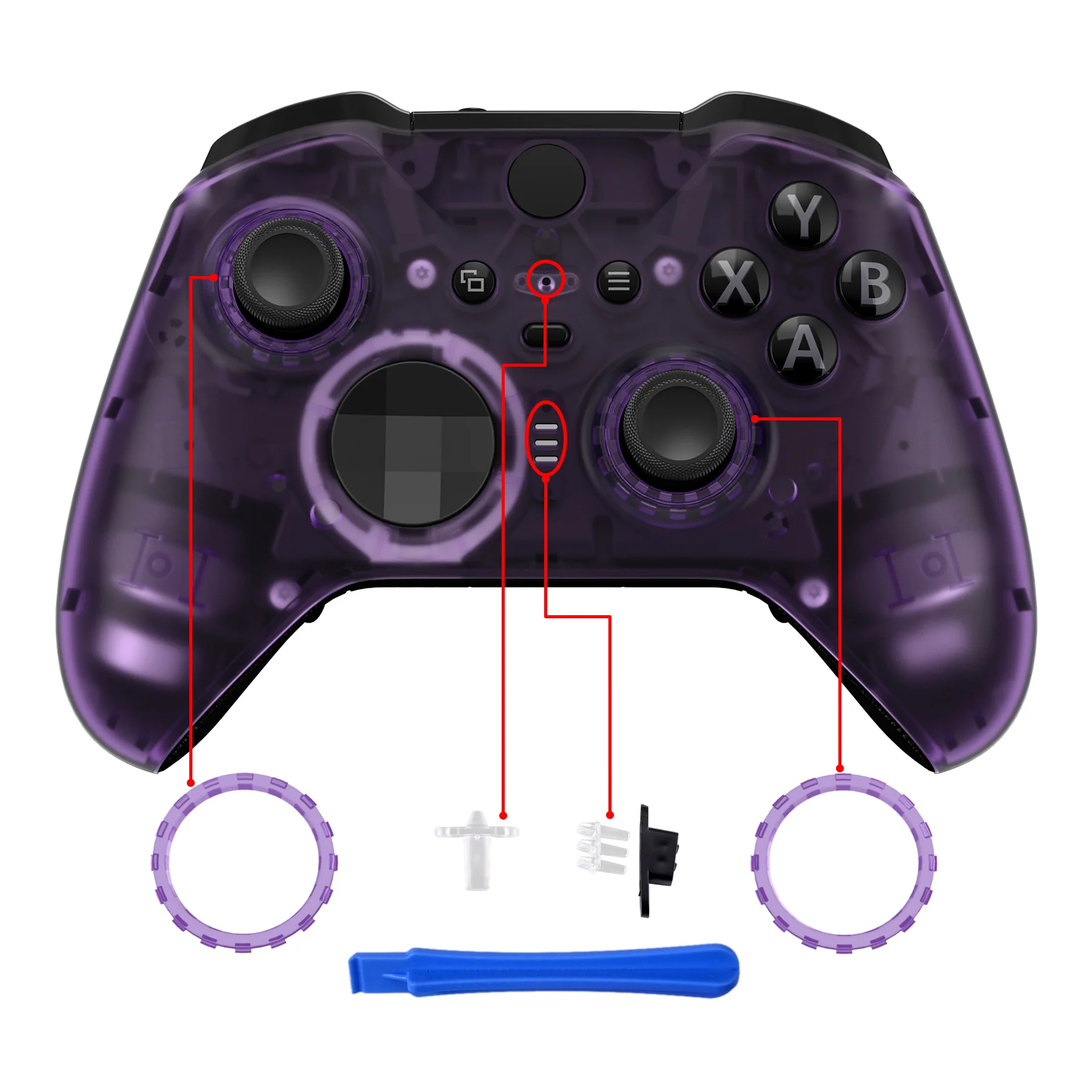 eXtremeRate Replacement Front Housing Shell Case with Accent Rings for Xbox One Elite Series 2 & Elite 2 Core Controller (Model 1797) - Clear Atomic Purple - Image 4