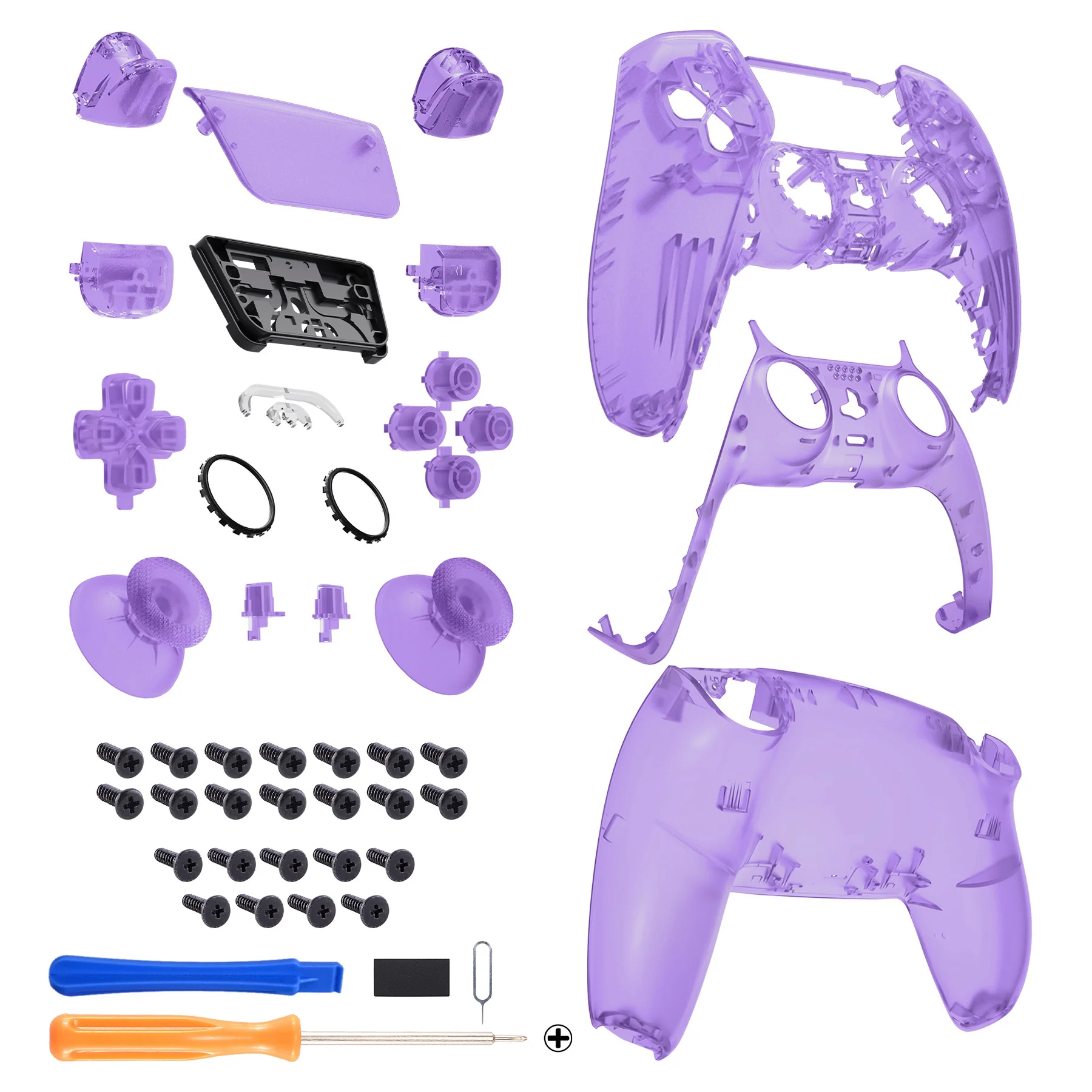eXtremeRate Replacement Full Set Shells with Buttons Compatible with PS5 Controller BDM-030/040/050 - Clear Atomic Purple - Image 8