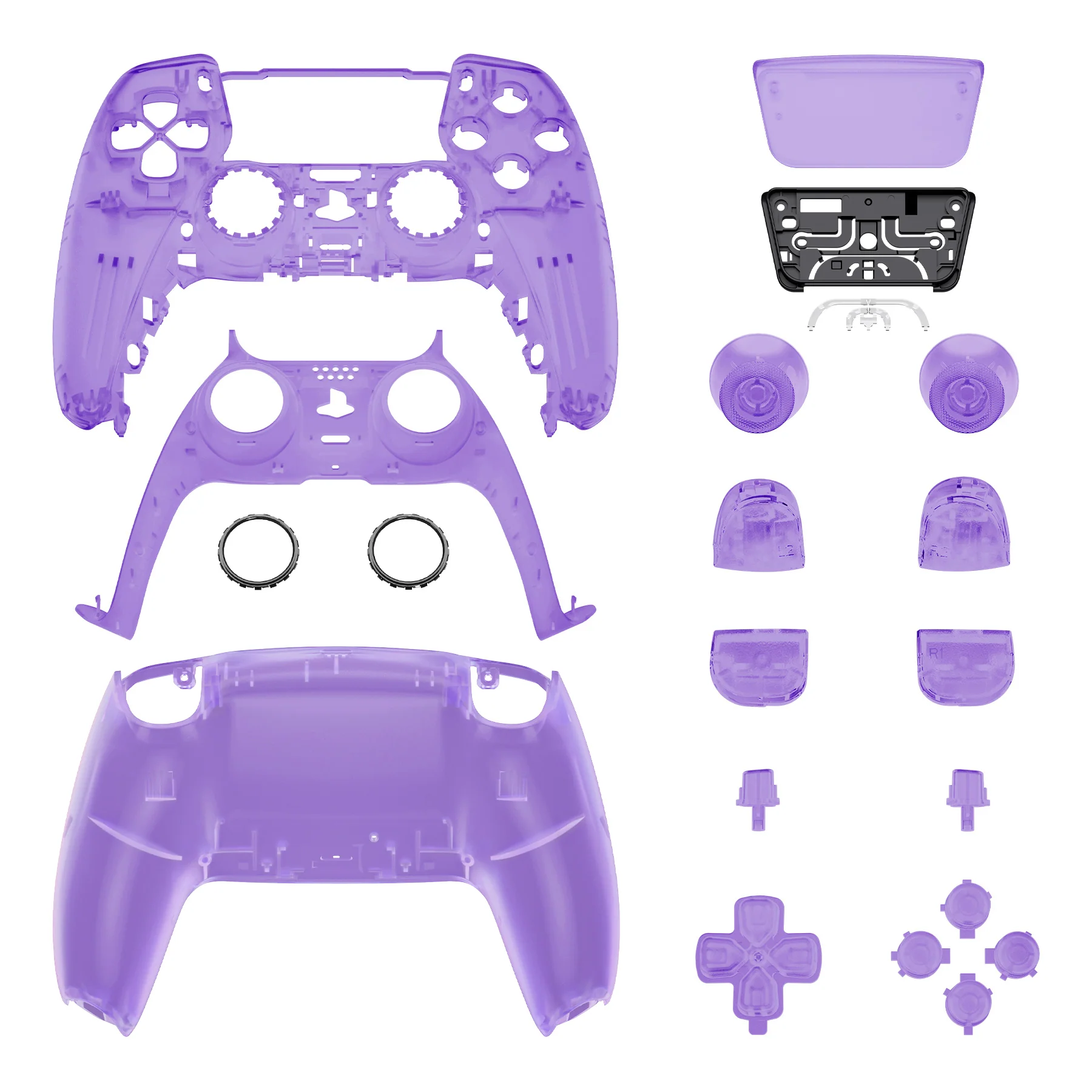 eXtremeRate Replacement Full Set Shells with Buttons Compatible with PS5 Controller BDM-030/040/050 - Clear Atomic Purple - Image 9