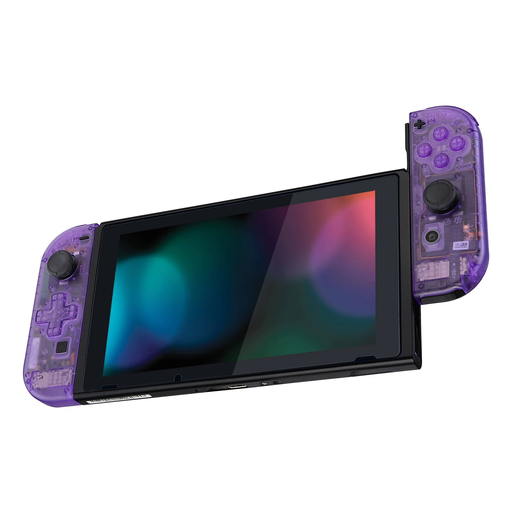 eXtremeRate Dpad Version Replacement Full Set Shell Case with Buttons for Joycon of NS Switch - Clear Atomic Purple - Image 5