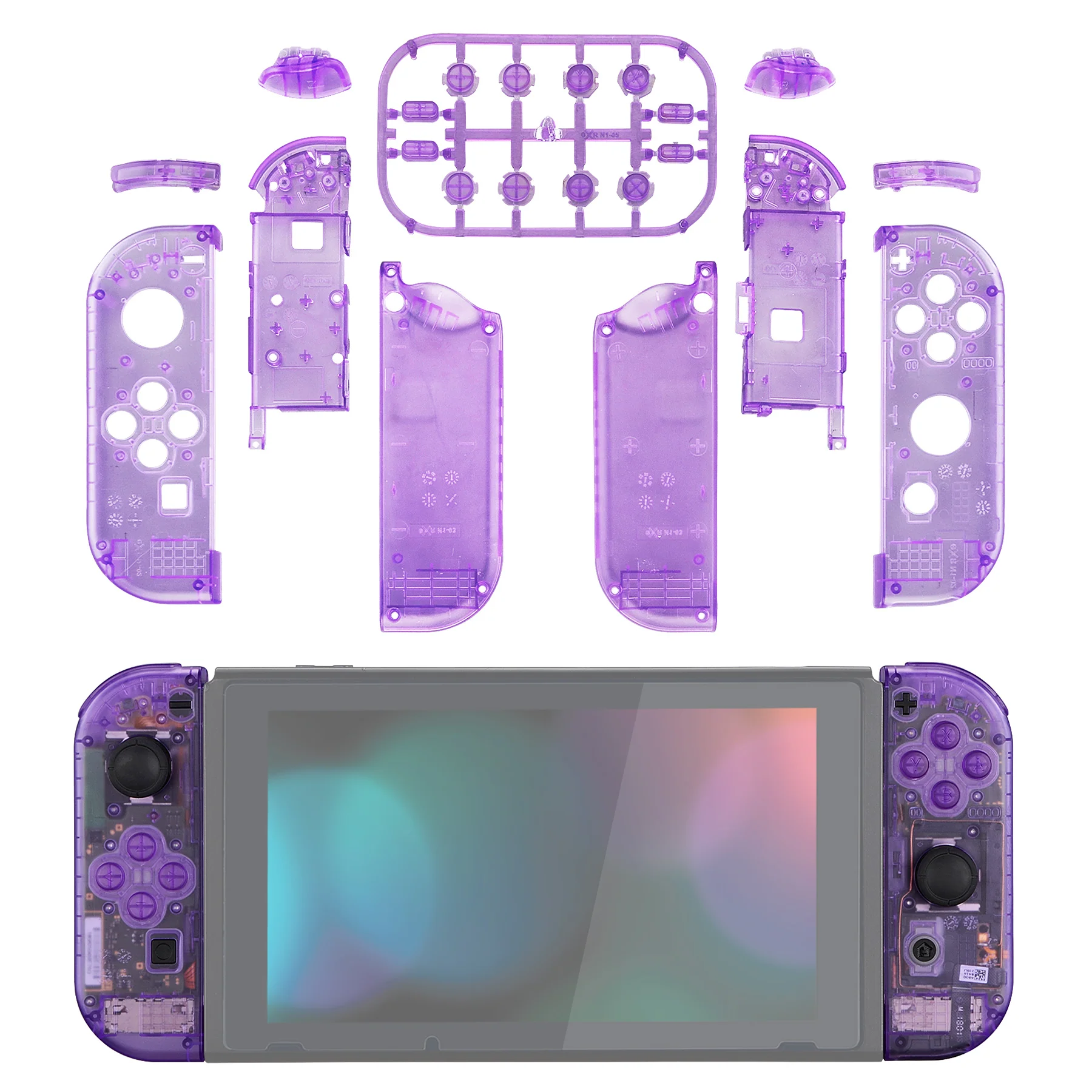 eXtremeRate Replacement Full Set Shell Case with Buttons for Joycon of NS Switch - Clear Atomic Purple - Image 3