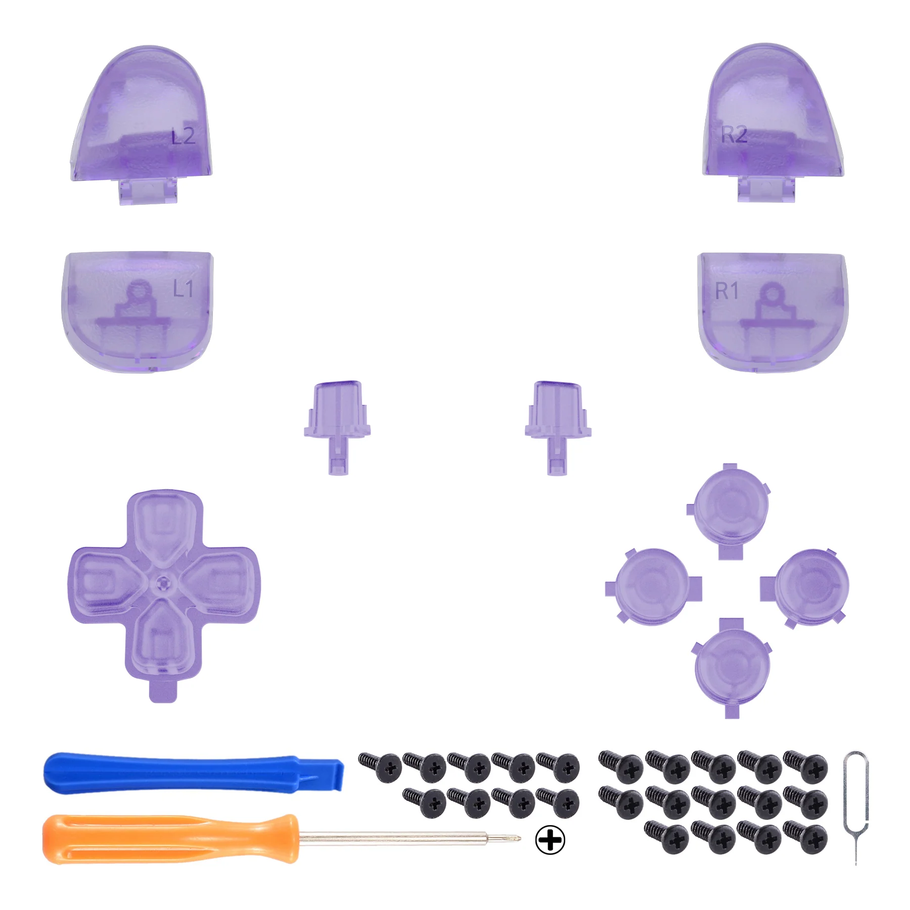 eXtremeRate Replacement Full Set Buttons Compatible with PS5 Controller BDM-030/040/050/060 - Clear Atomic Purple - Image 2
