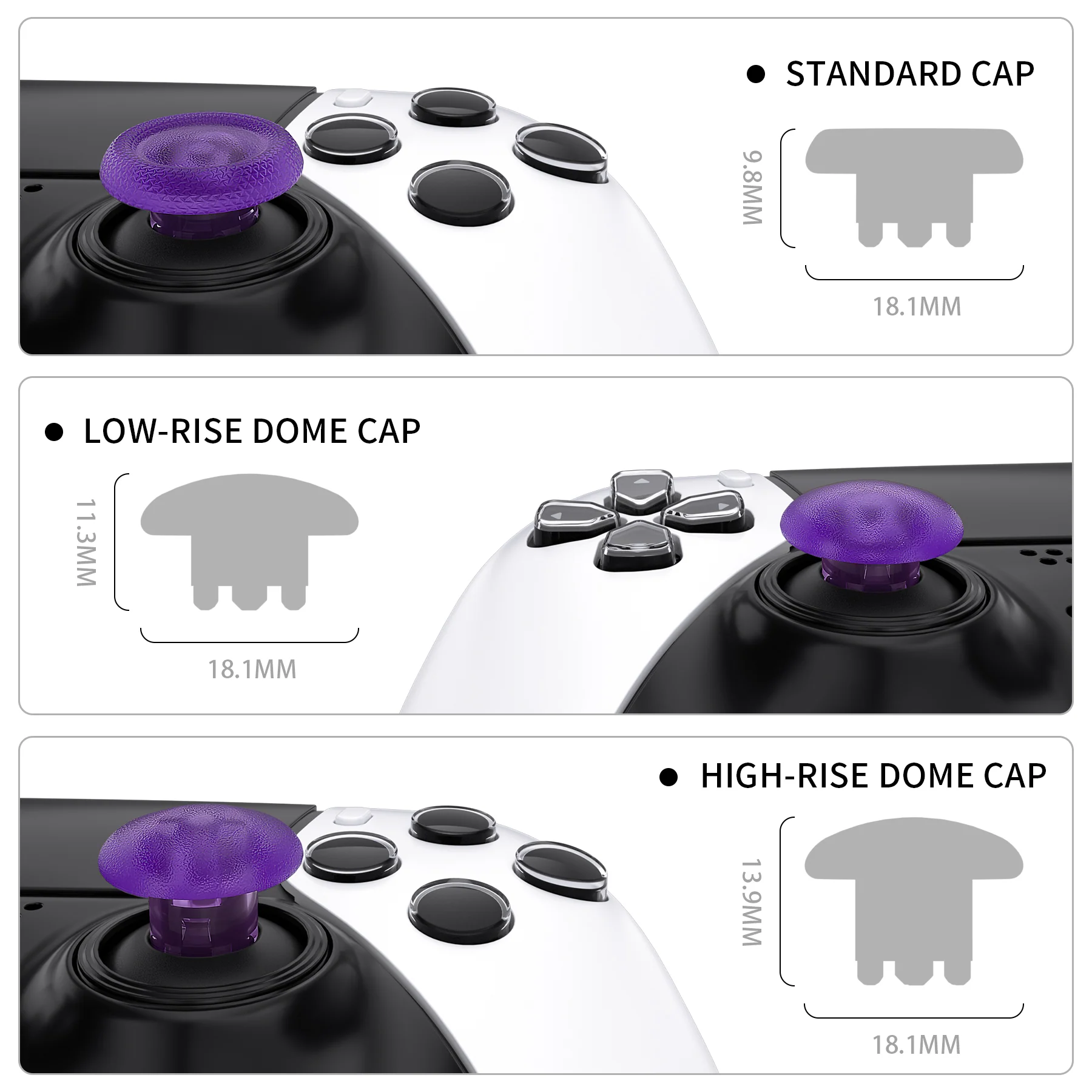 eXtremeRate Replacement Swappable Thumbsticks for PS5 Edge Controller - Clear Atomic Purple - Image 3