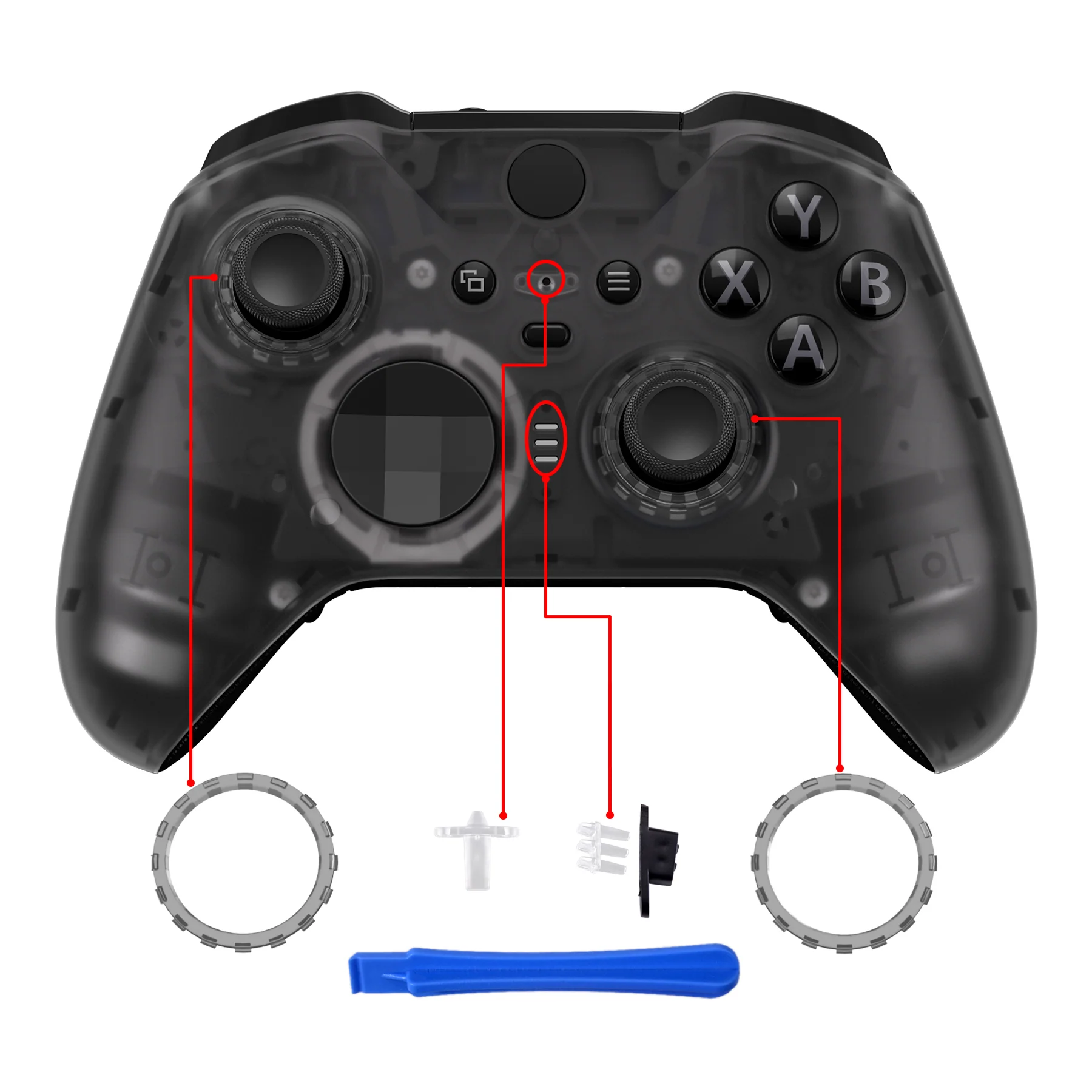 eXtremeRate Replacement Front Housing Shell Case with Accent Rings for Xbox One Elite Series 2 & Elite 2 Core Controller (Model 1797) - Clear Black - Image 4