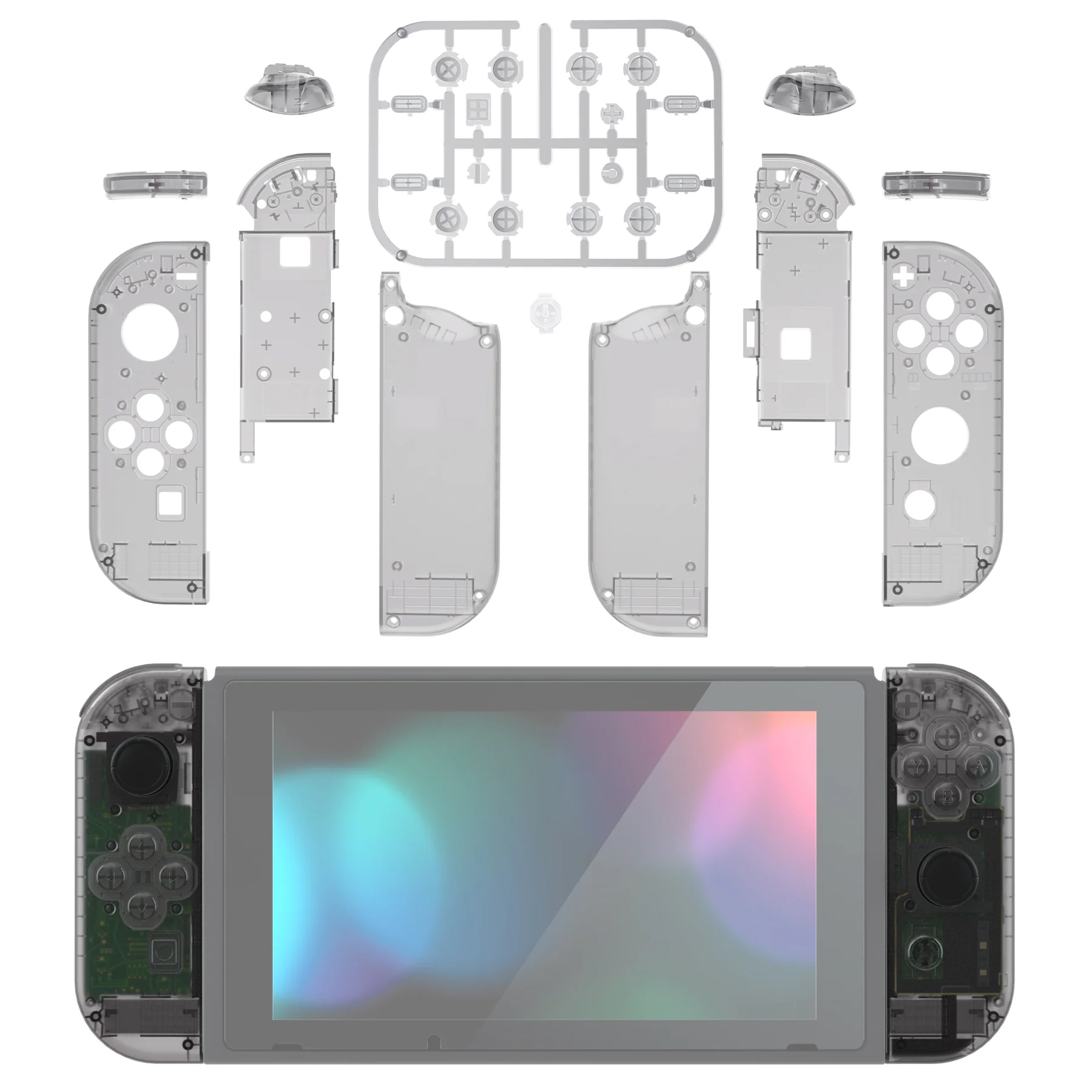 eXtremeRate Replacement Full Set Shell Case with Buttons for Joycon of NS Switch - Clear Black - Image 3