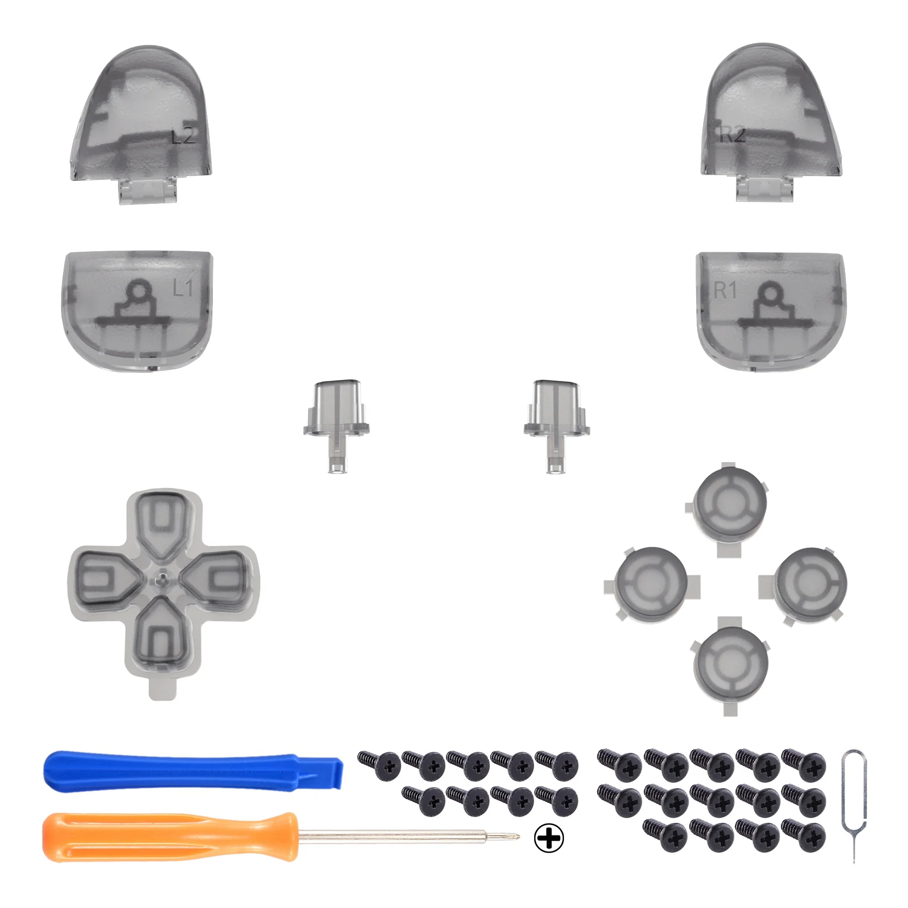 eXtremeRate Replacement Full Set Buttons Compatible with PS5 Controller BDM-030/040/050/060 - Clear Black - Image 2