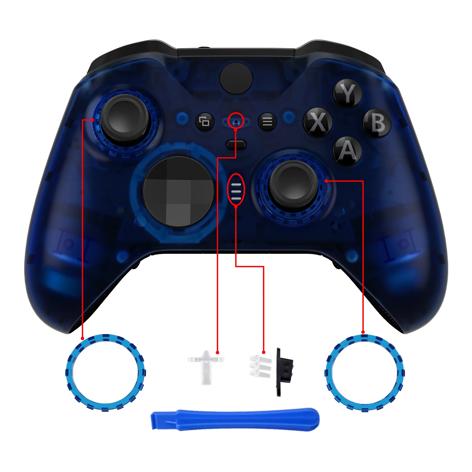 eXtremeRate Replacement Front Housing Shell Case with Accent Rings for Xbox One Elite Series 2 & Elite 2 Core Controller (Model 1797) - Clear Blue - Image 4